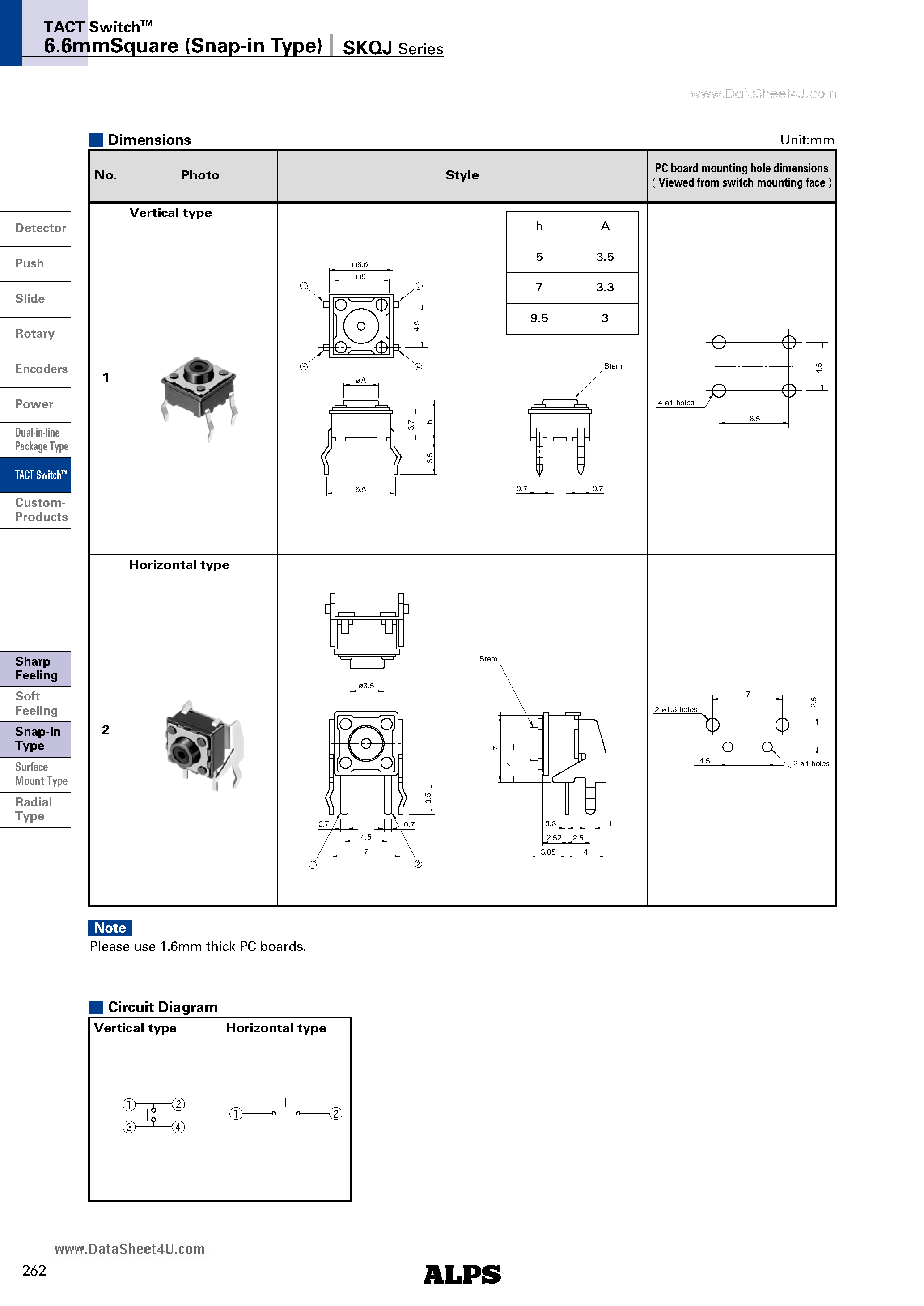 Datasheet SKQJ - 6.6mm Square(Snap-in Type) page 2