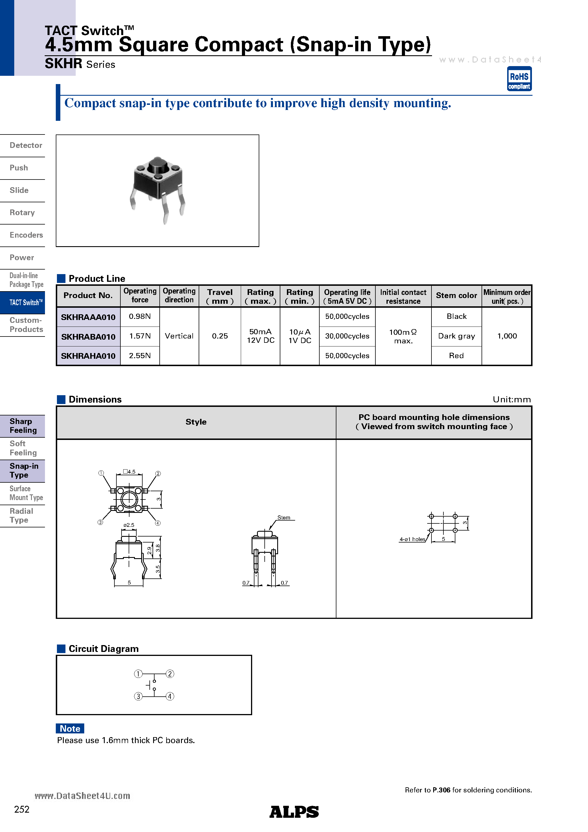 Datasheet SKHR - 4.5mm Square Compact page 1