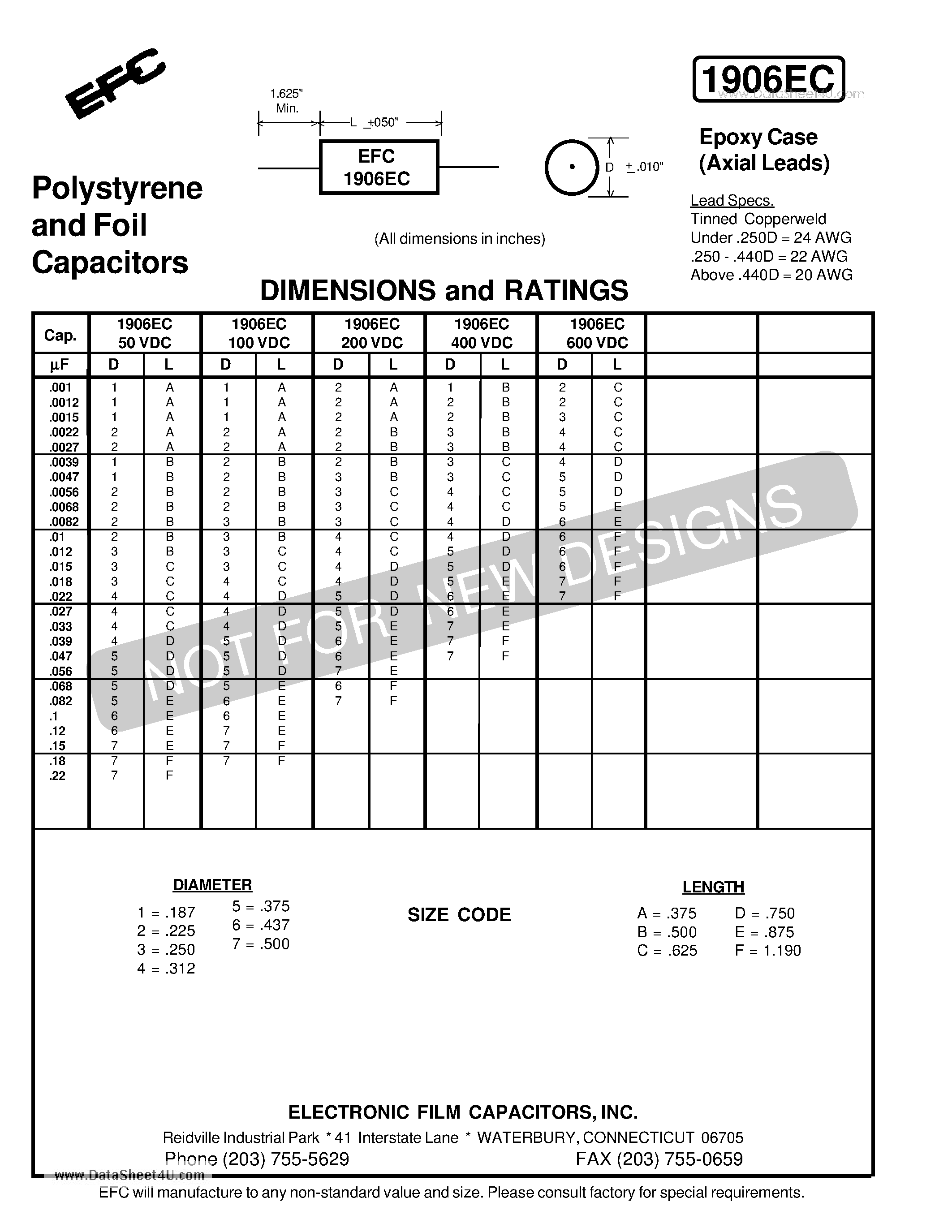 Datasheet 1906EC - Polystyrene and Foil Capacitors page 1