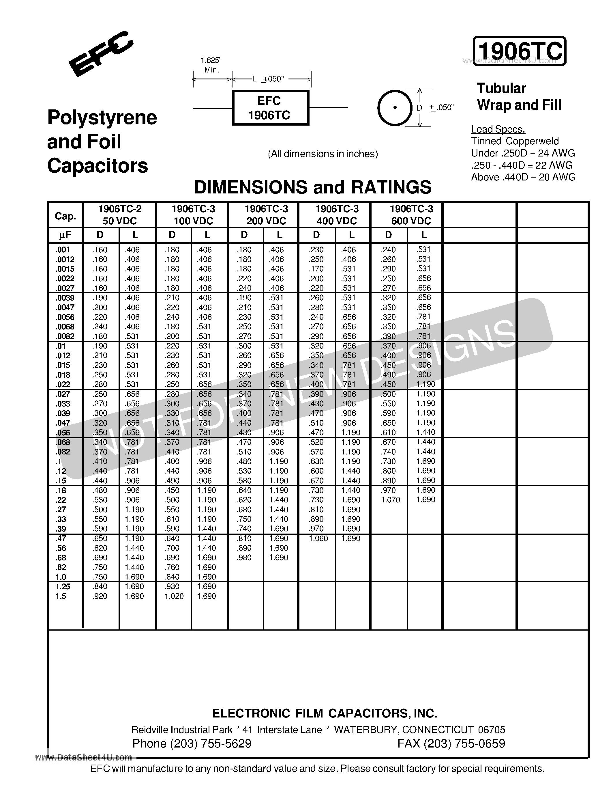 Datasheet 1906TC - Polystyrene and Foil Capacitors page 1