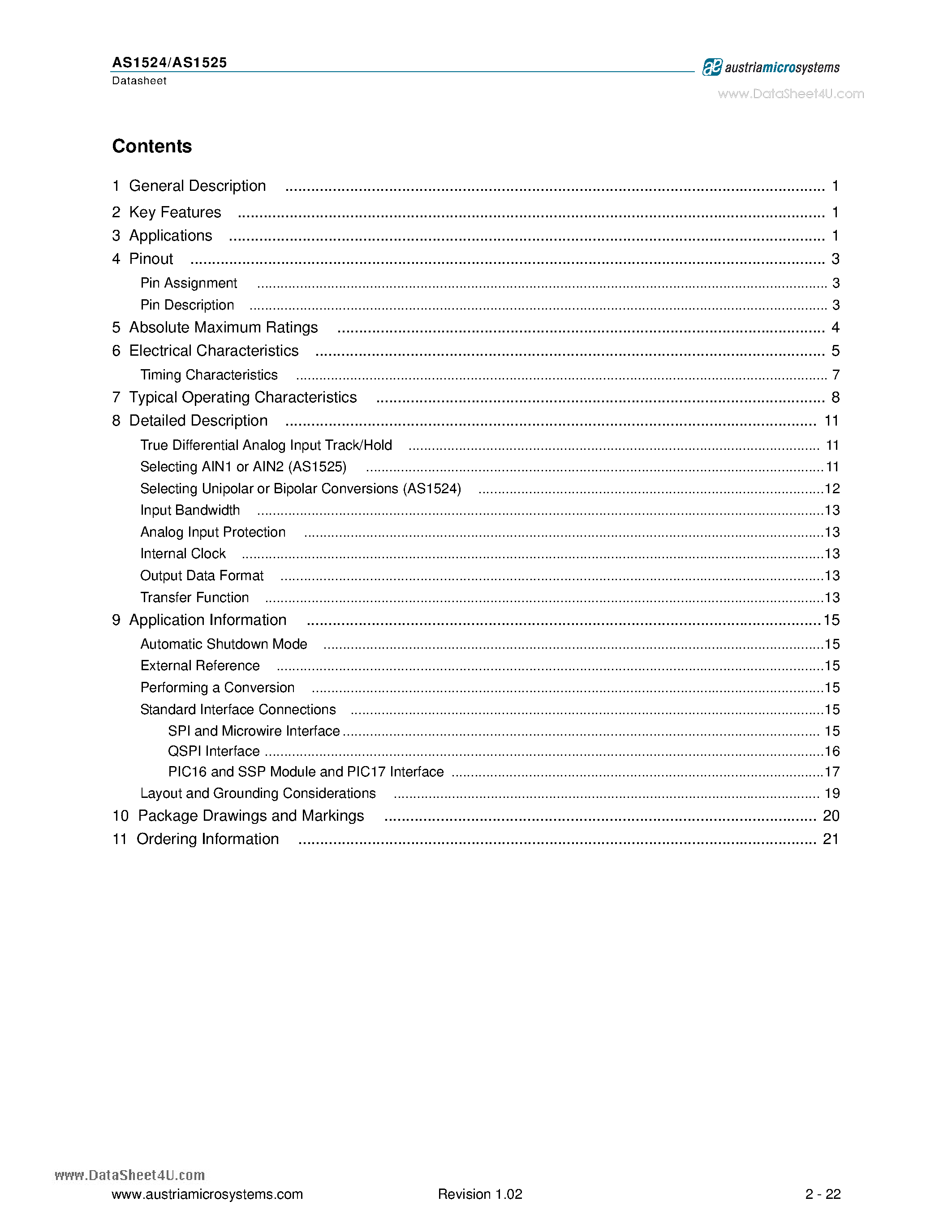 Даташит AS1524 - 1-Channel Pseudo/True-Differential and 2-Channel Single-Ended ADCs страница 2