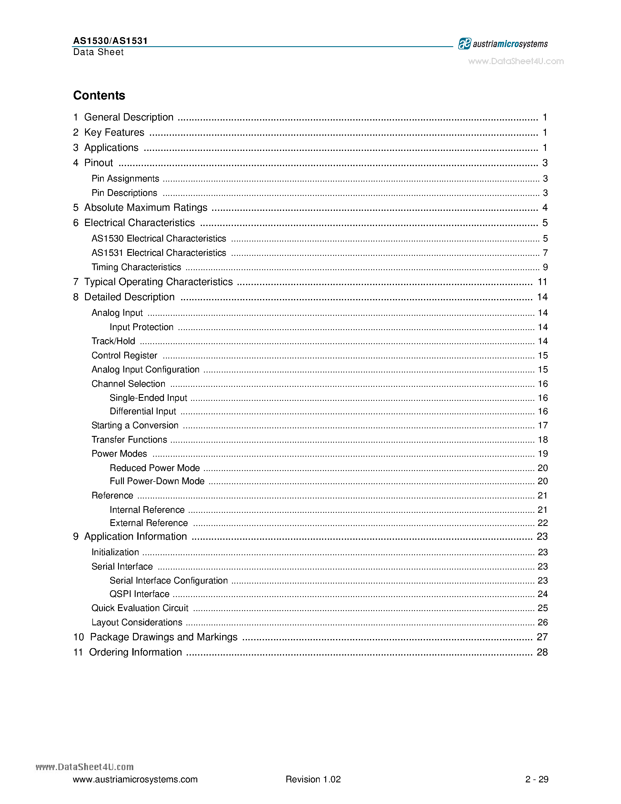 Даташит на микросхему AS1530 страница 2 Даташит AS1530 - 8-Channel A/D Converters страница 2