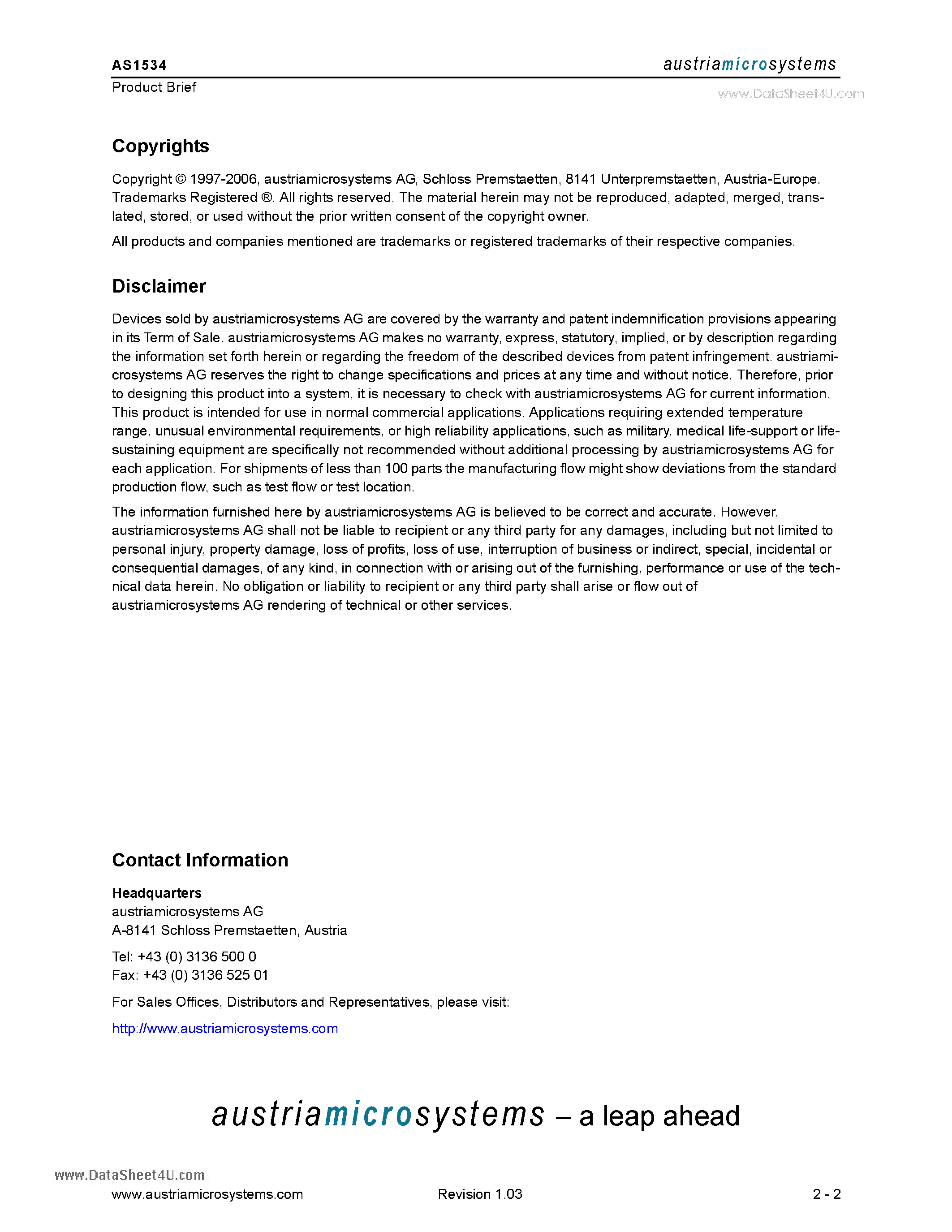 Даташит на микросхему AS1534 страница 2 Даташит AS1534 - 200ksps A/D Converter страница 2