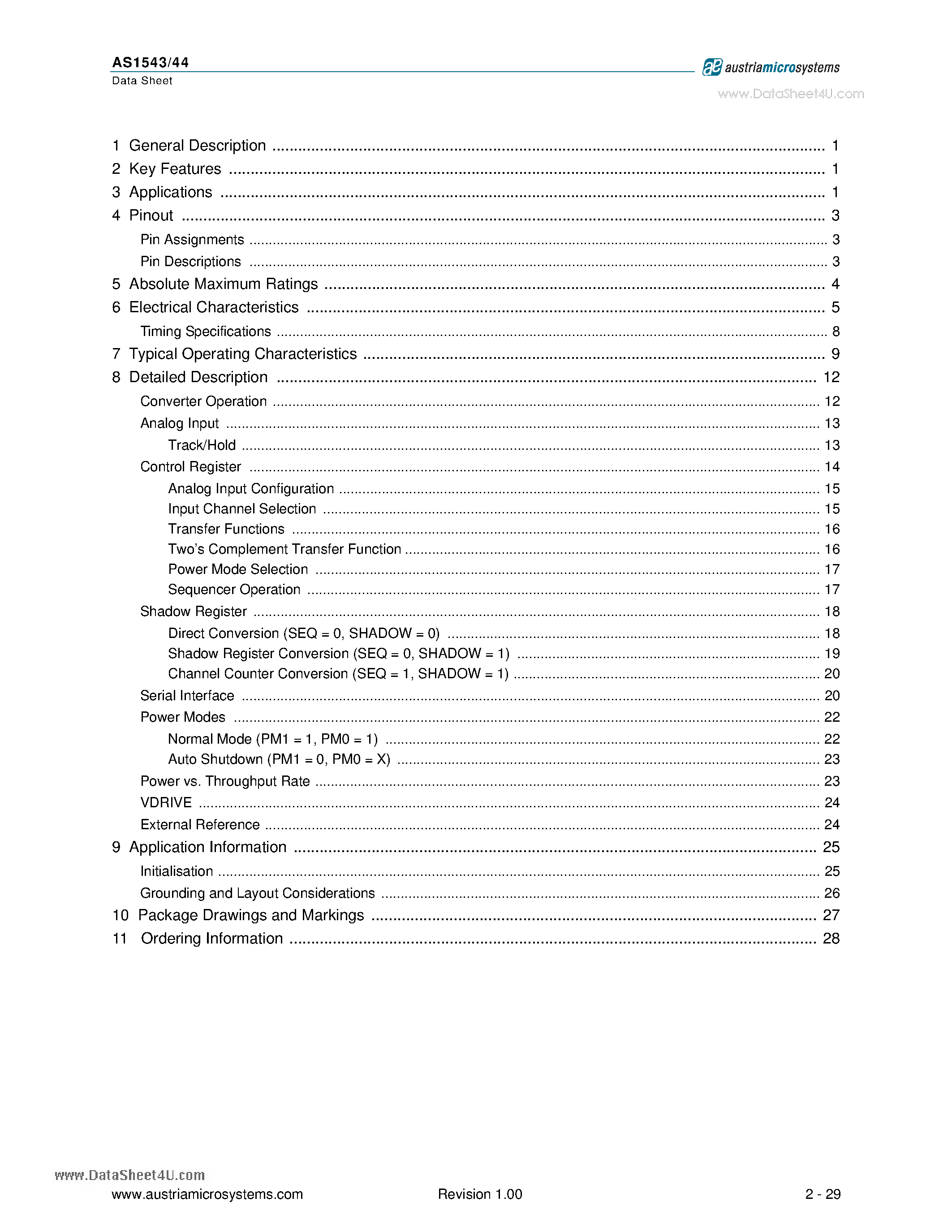 Datasheet AS1543 - 8/4-Channel 1 Msps 12-Bit ADC with Sequencer page 2