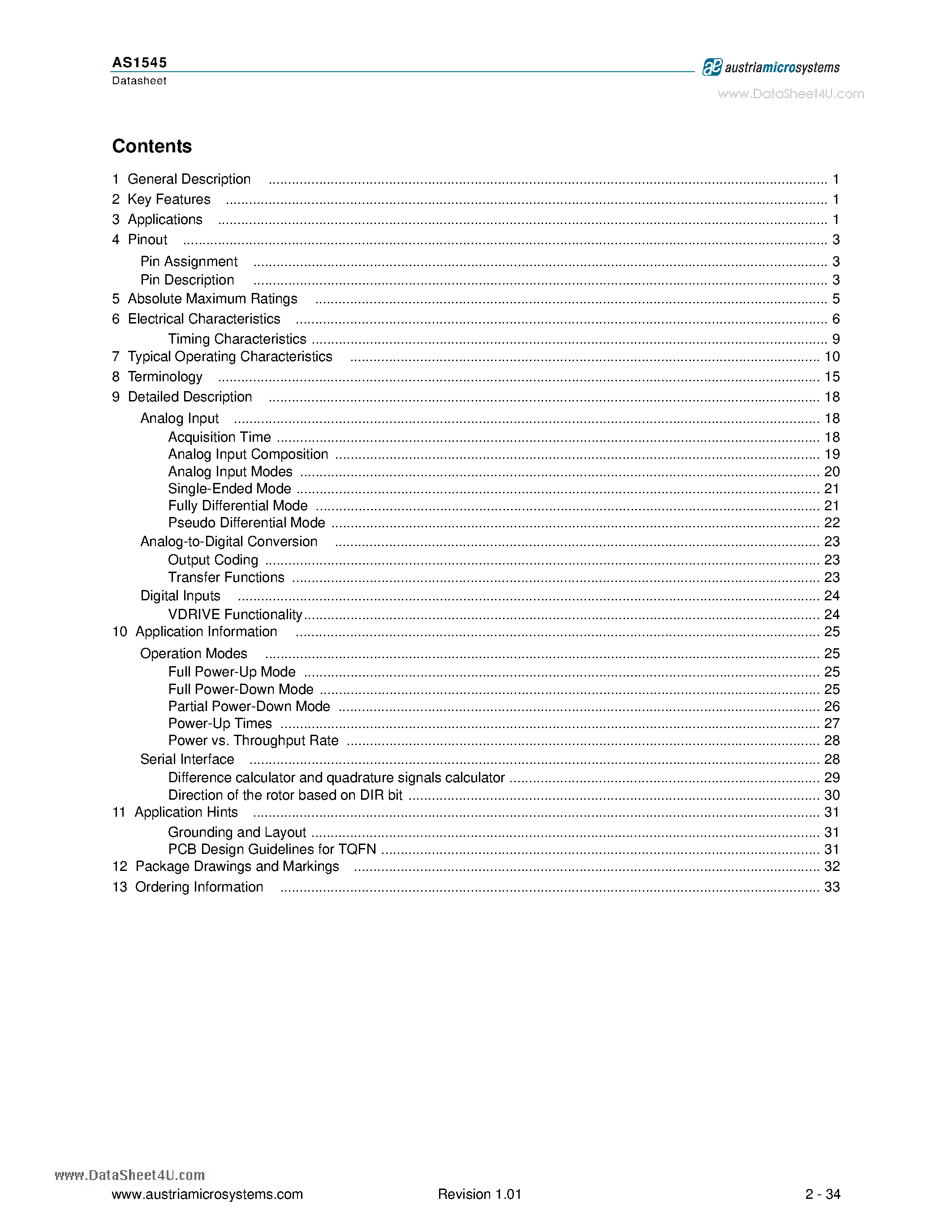 Datasheet AS1545 page 2 Datasheet AS1545 - SAR ADC page 2