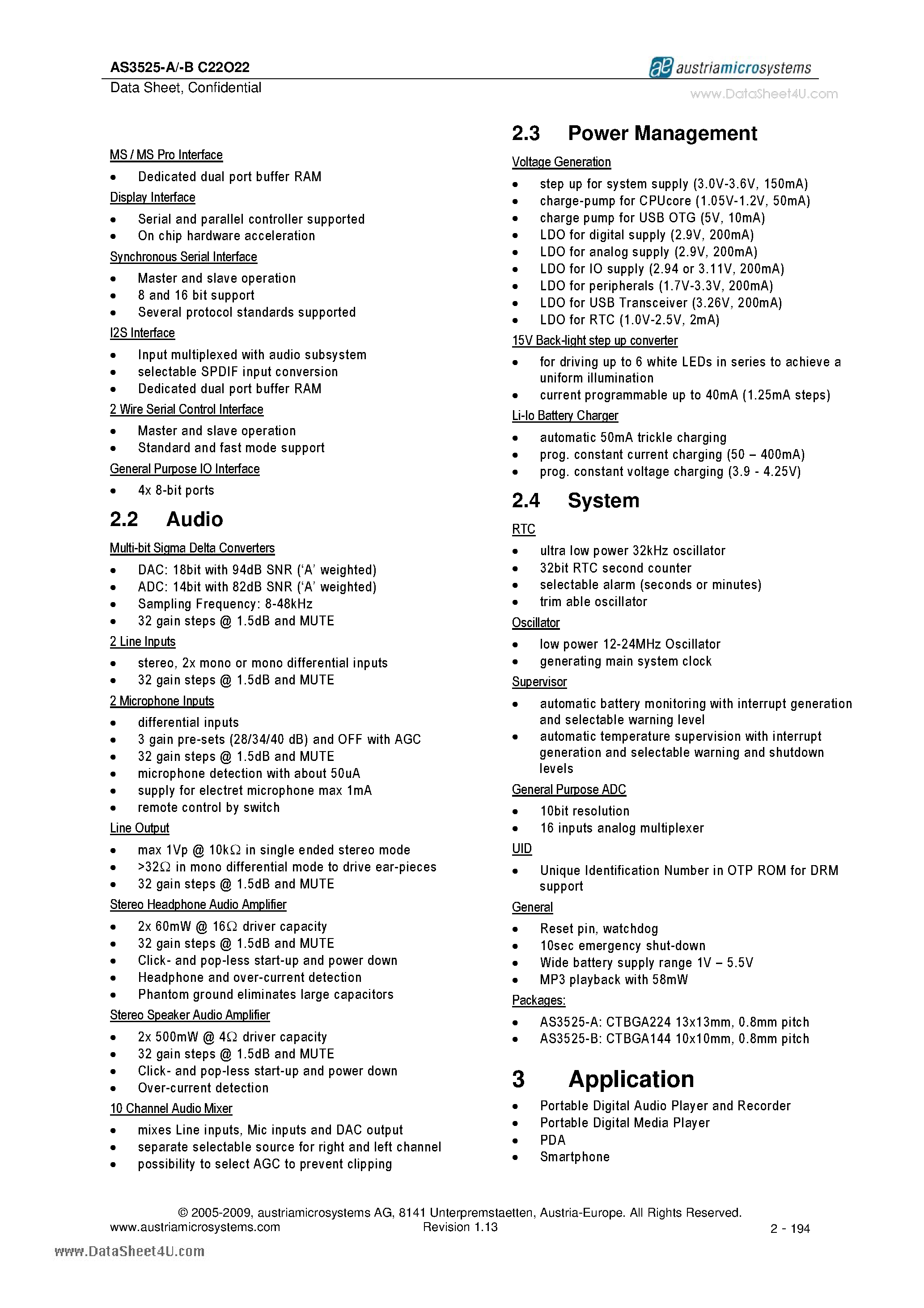Datasheet AS3525 - Advanced Audio Processor System page 2