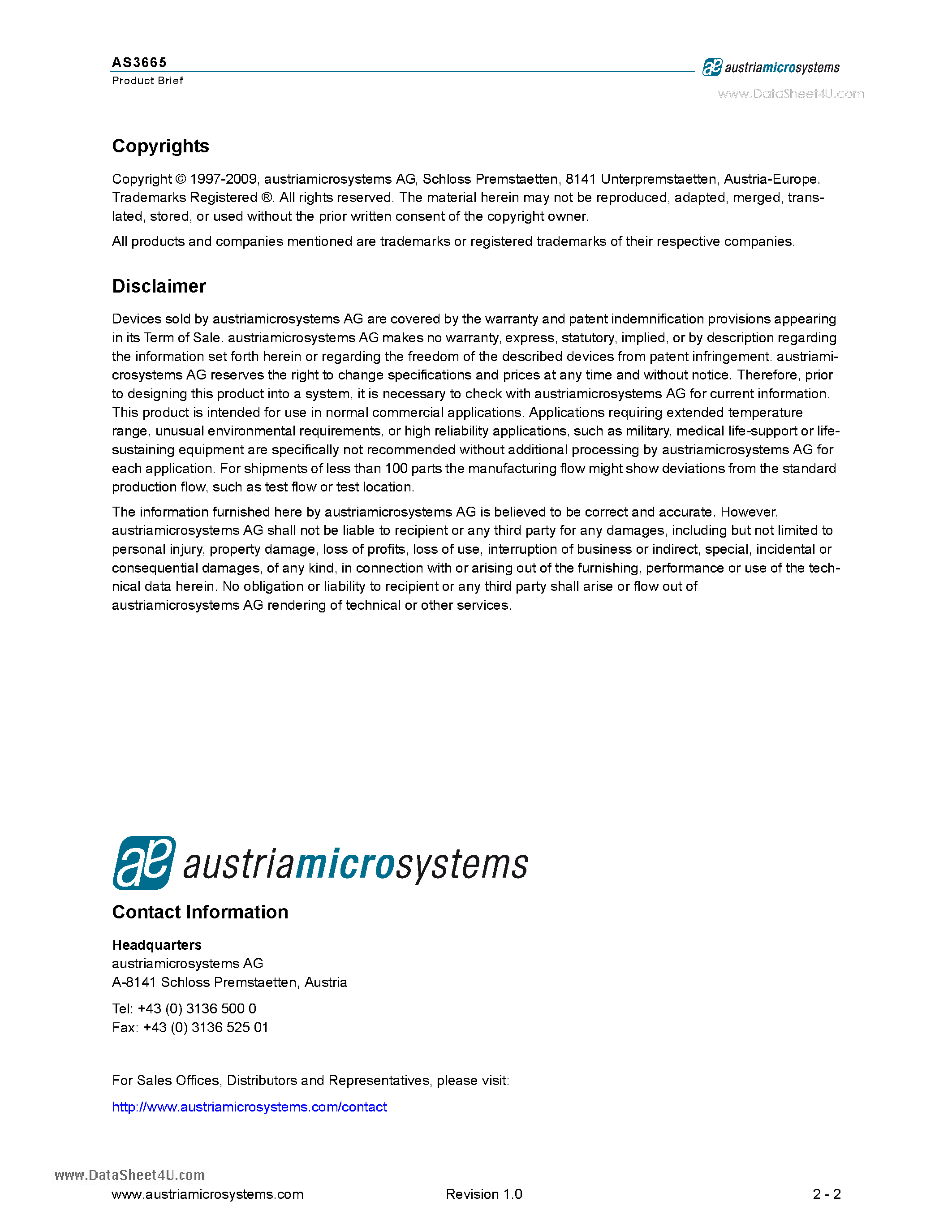 Datasheet AS3527 - Advanced Audio Processor System page 2