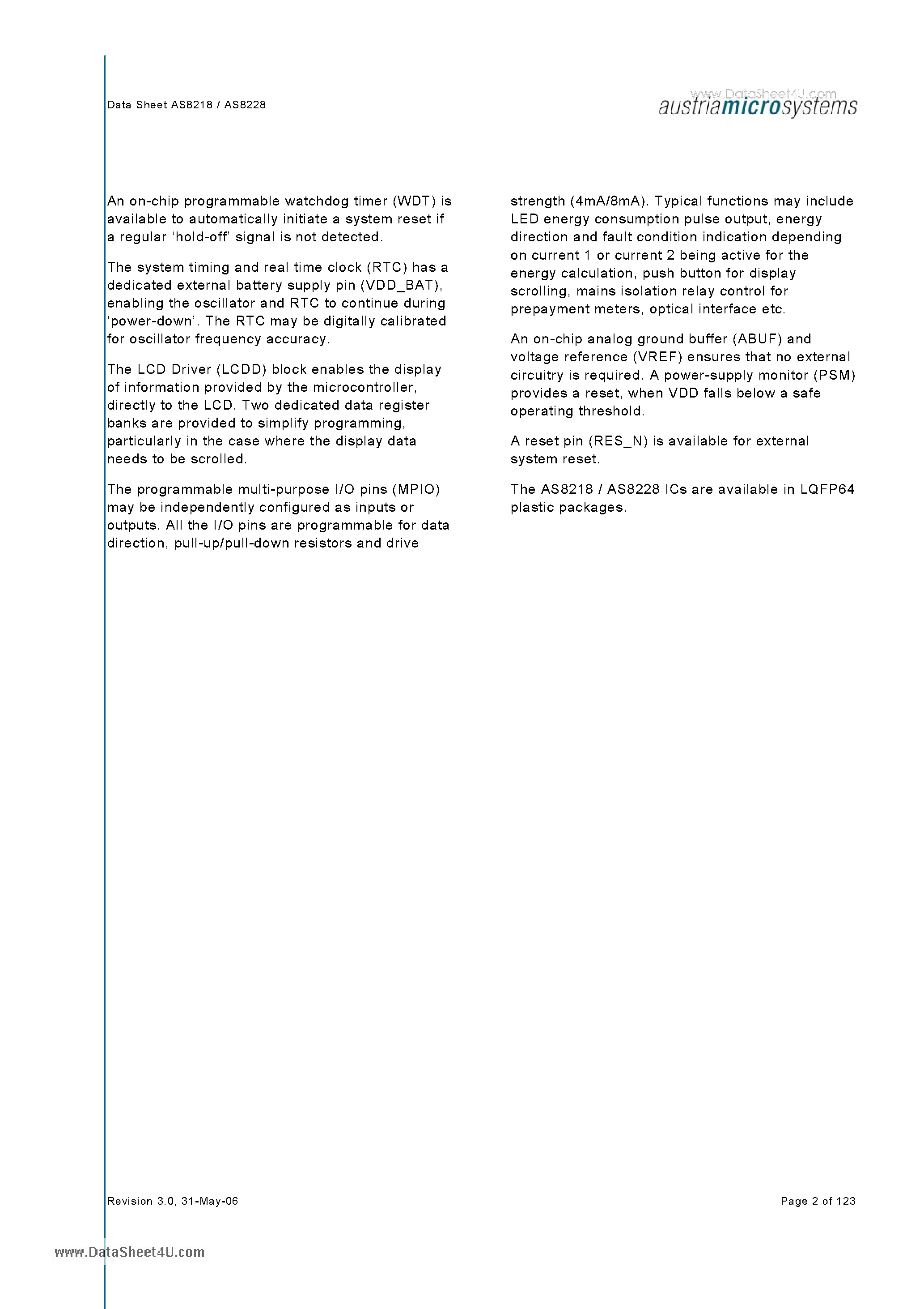 Даташит AS8218 - Highly Integrated Single Phase 2 Current Energy Metering Integrated Circuits страница 2