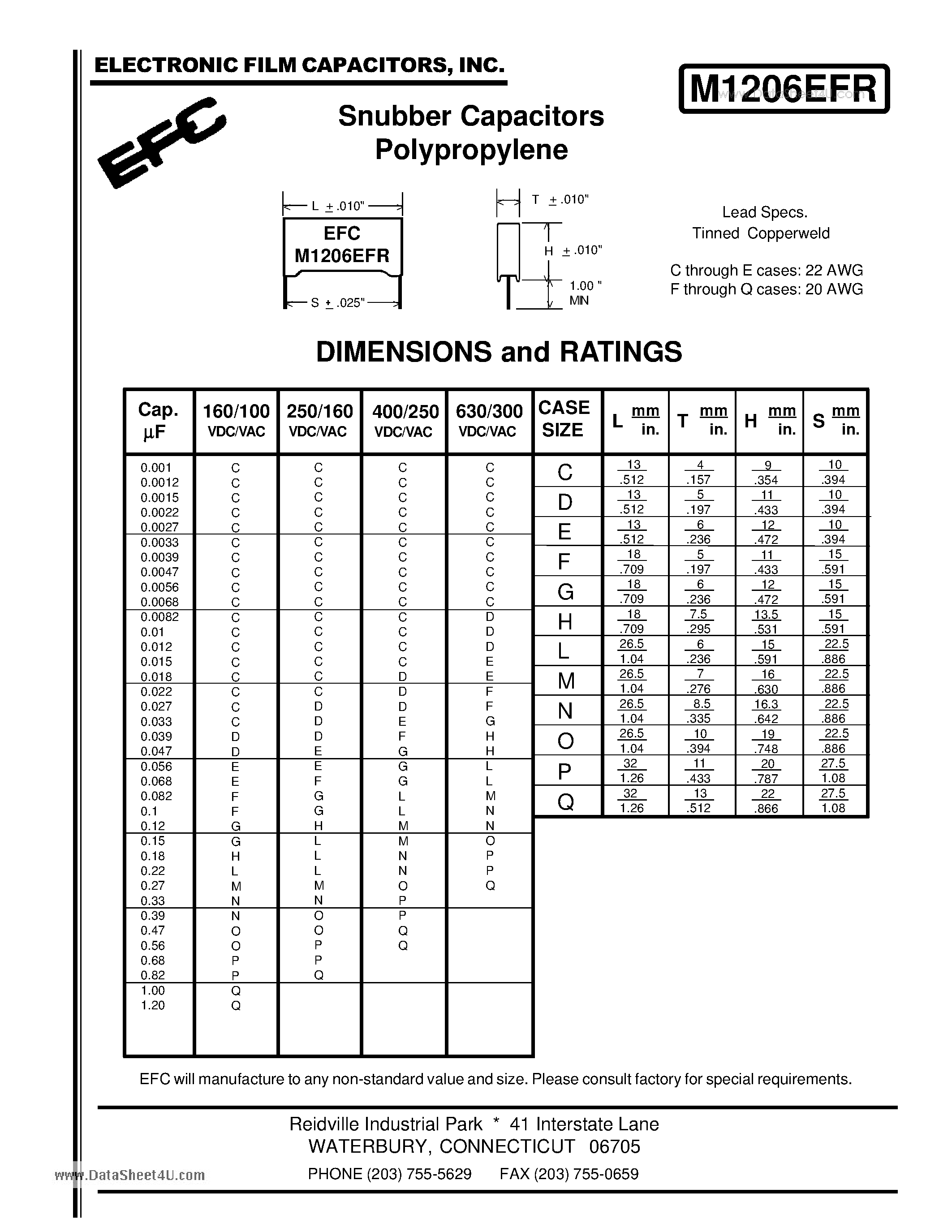 Datasheet M1206EFR - Snubber Capacitors Polypropylene page 1