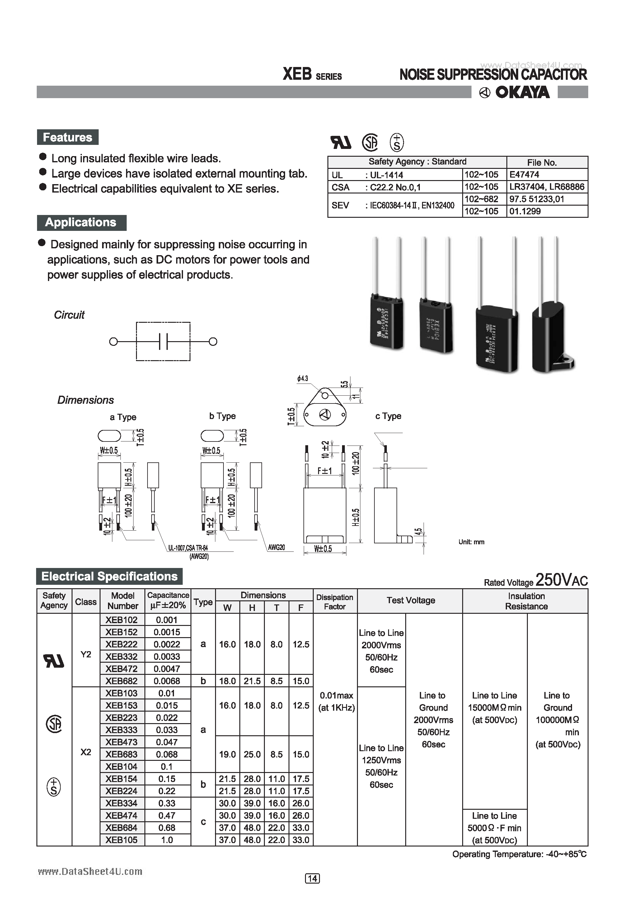 Datasheet XEB - NOISE SUPPRESSION CAPACITOR page 1