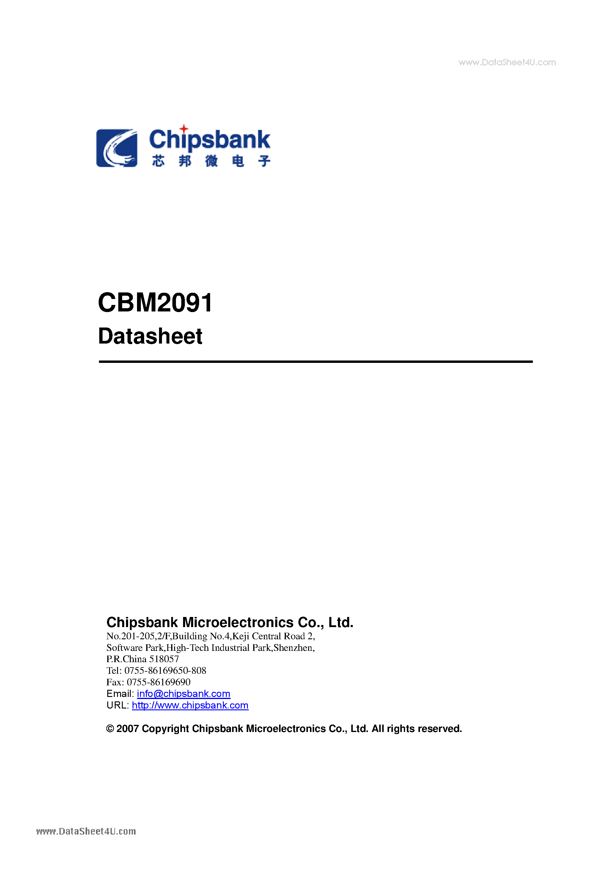 Datasheet CBM2091 page 1 Datasheet CBM2091 - Fastest & Securest USB 2.0 Flash Disk Controller page 1