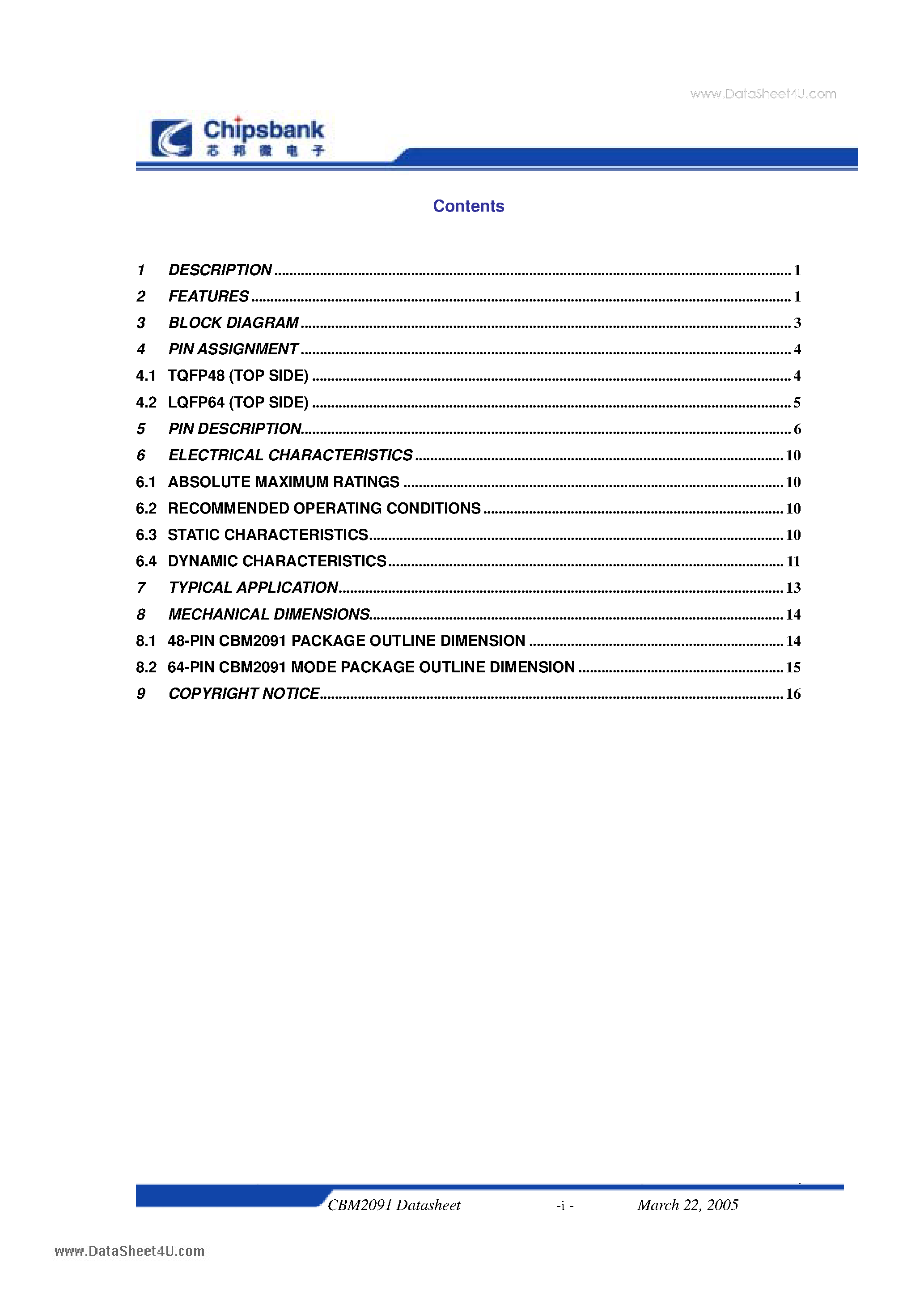 Datasheet CBM2091 page 2 Datasheet CBM2091 - Fastest & Securest USB 2.0 Flash Disk Controller page 2