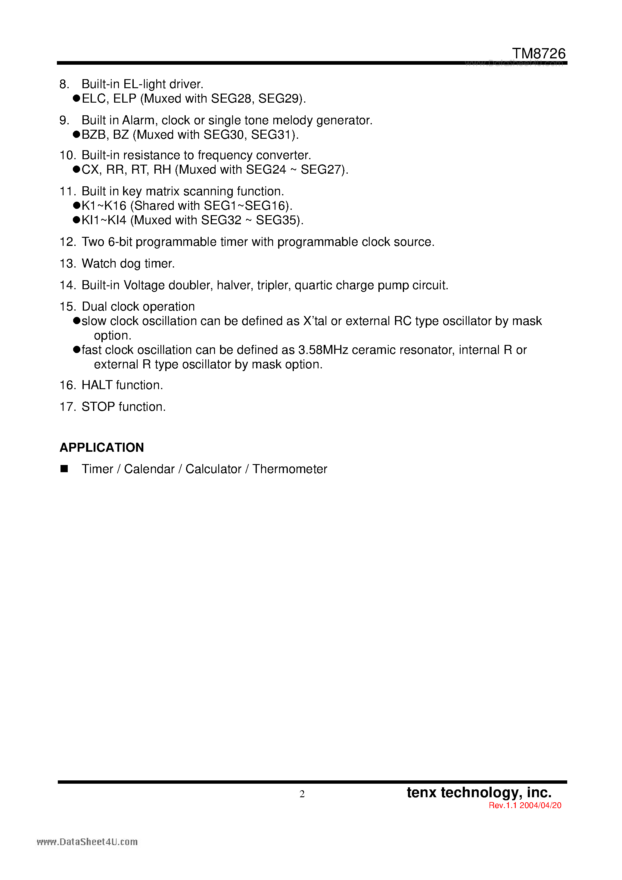 Datasheet TM8726 - 4-Bit Microcontroller page 2