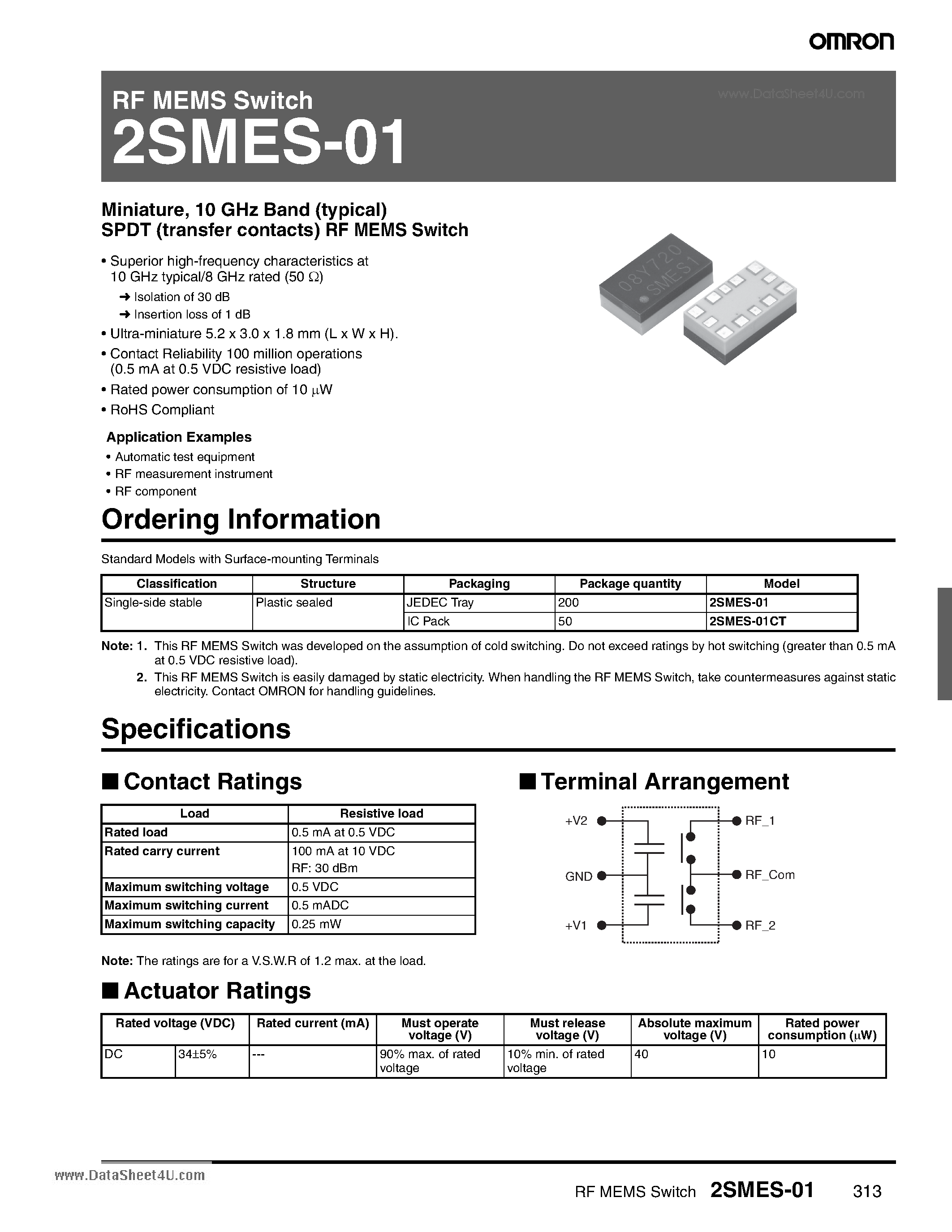 Даташит на микросхему 2SMES-01 страница 1 Даташит 2SMES-01 - RF MEMS Switch страница 1