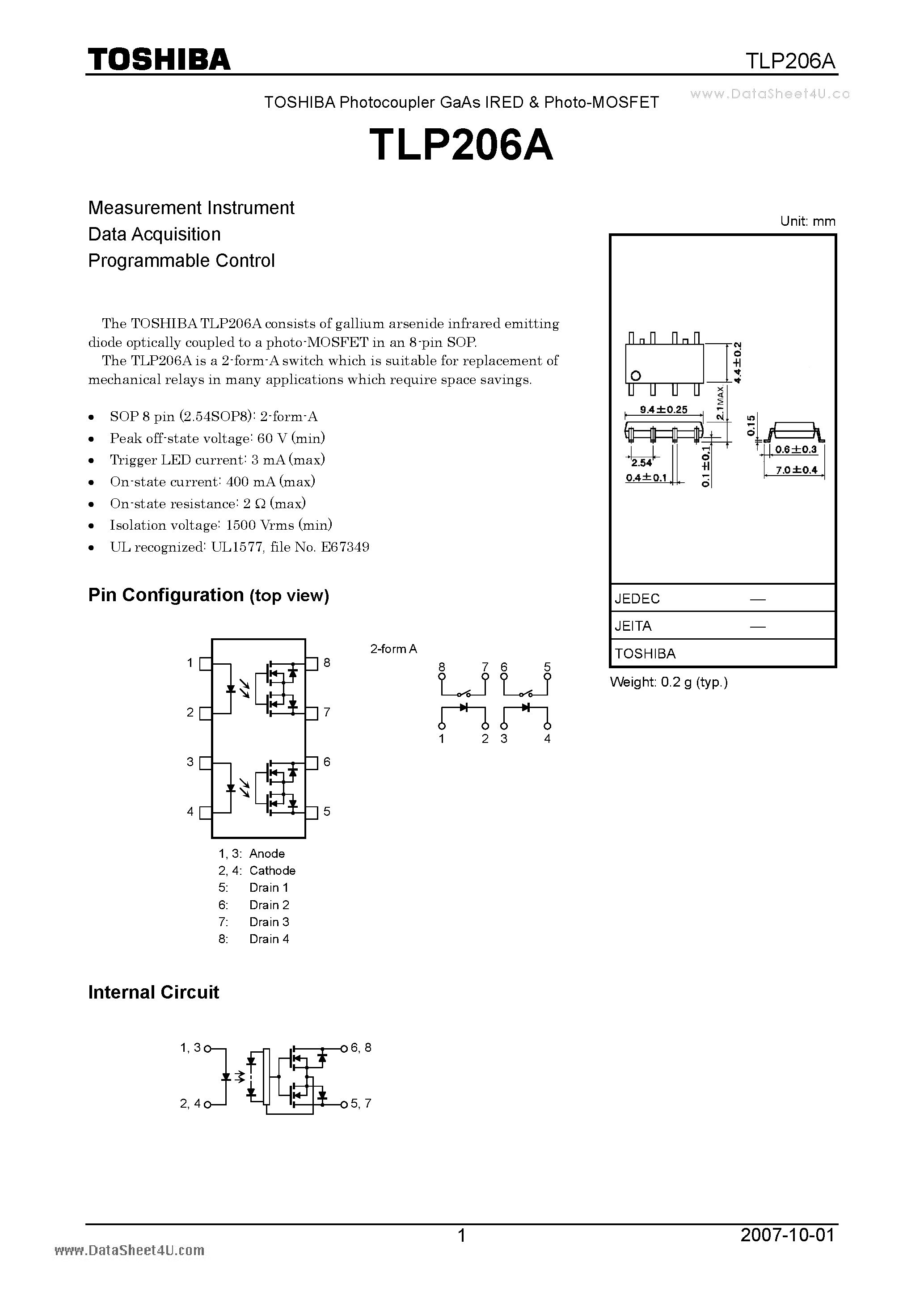 Datasheet TLP206A page 1 Datasheet TLP206A - Measurement Instrument page 1