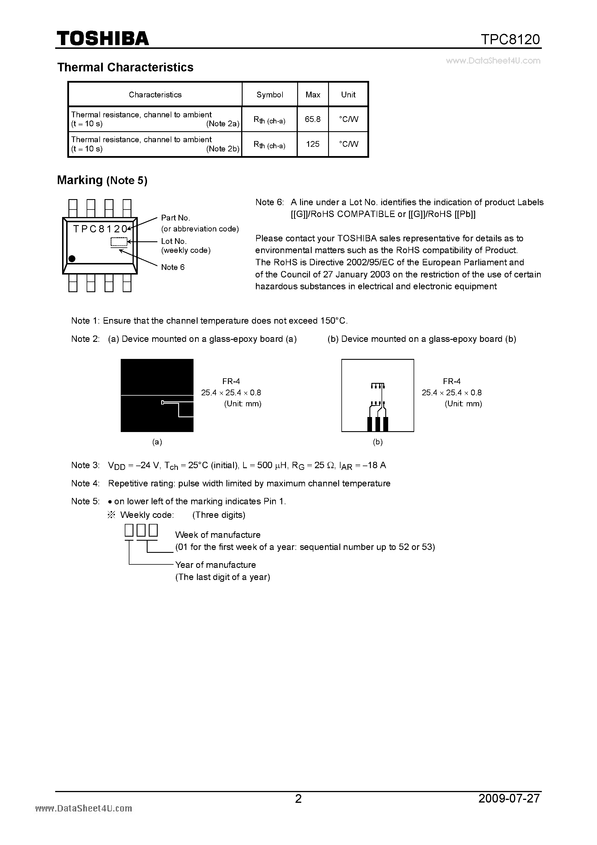 Datasheet TPC8120 - Field Effect Transistor Silicon P Channel MOS Type page 2