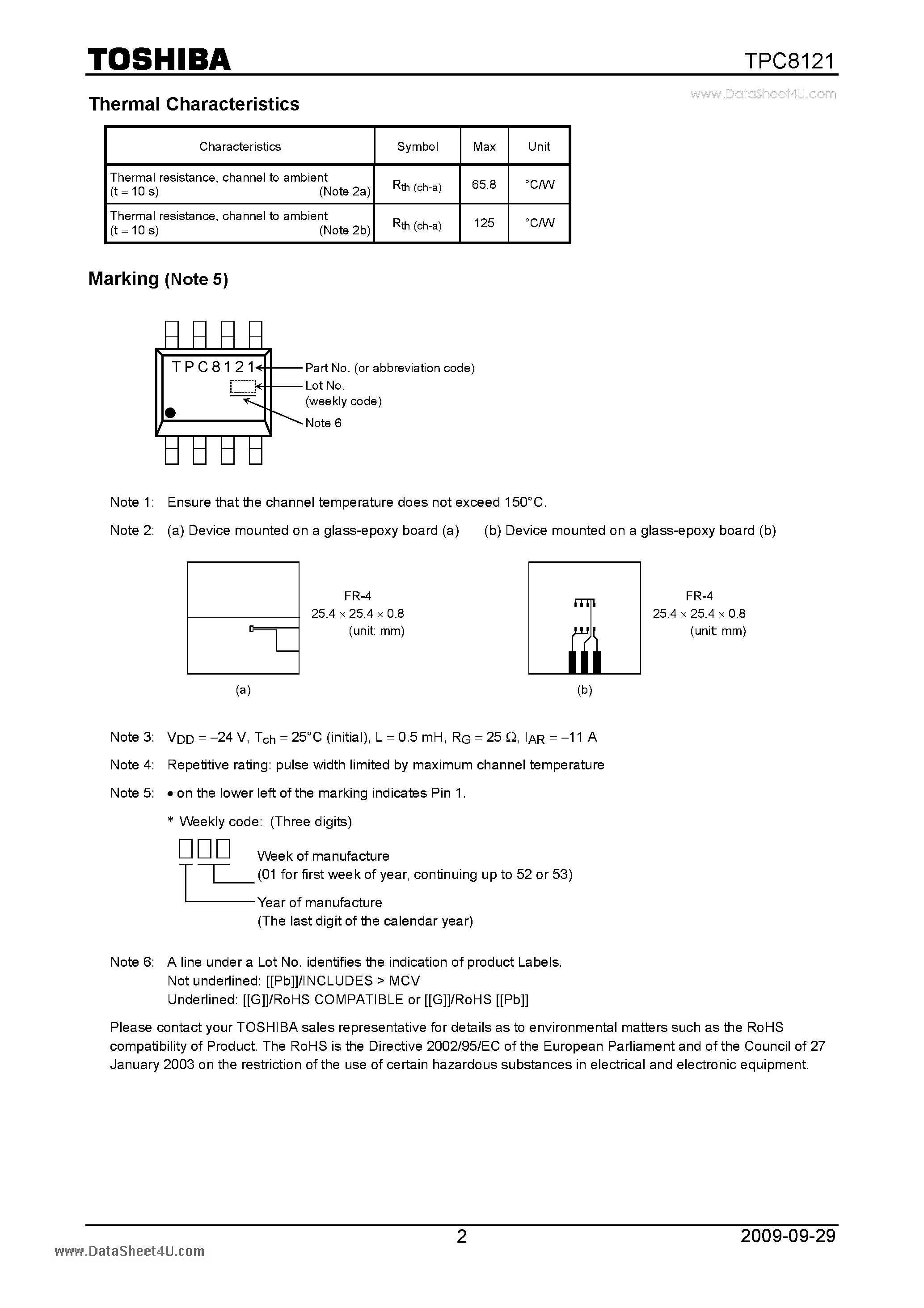 Datasheet TPC8121 page 2 Datasheet TPC8121 - Field Effect Transistor Silicon P Channel MOS Type page 2