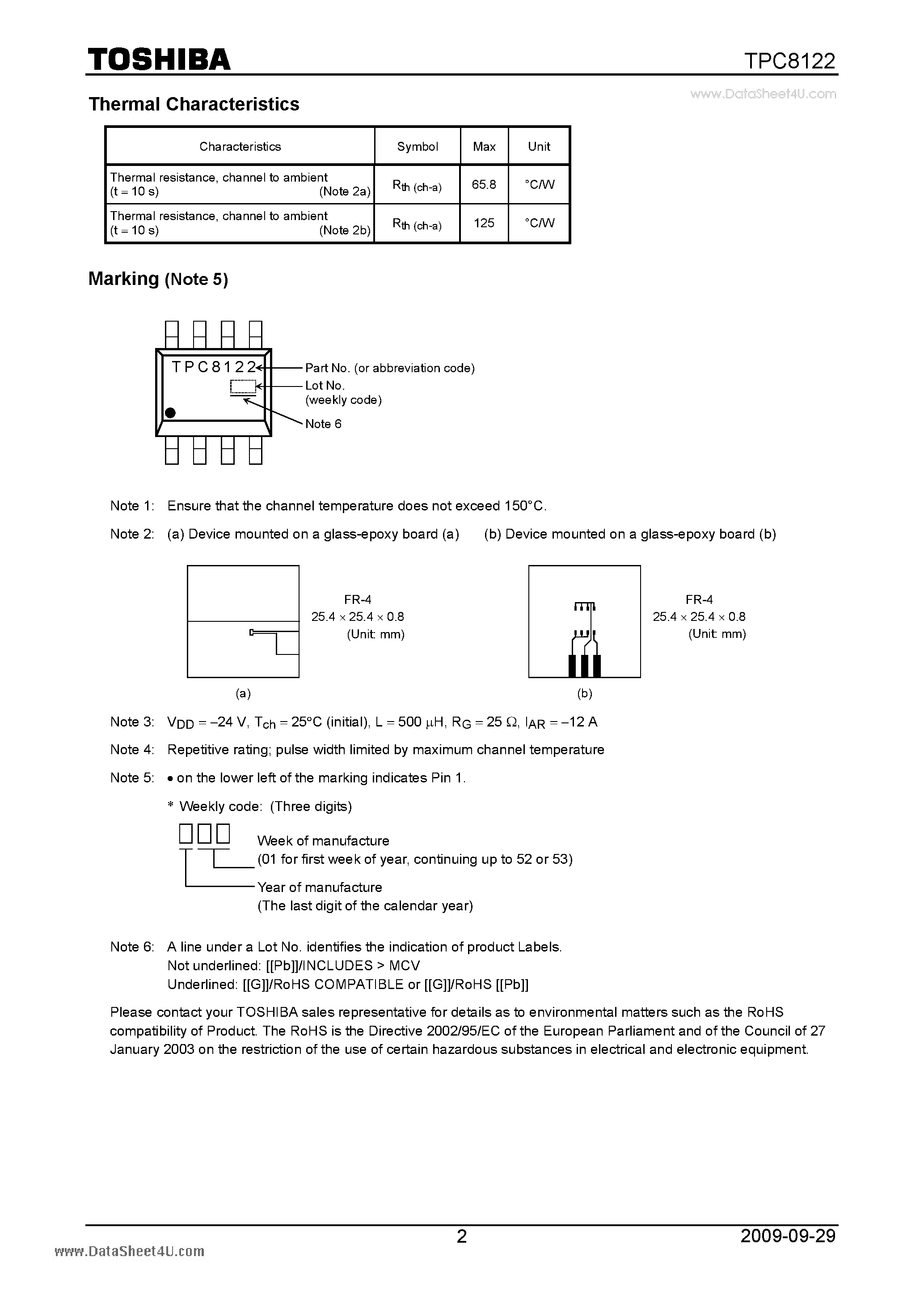 Datasheet TPC8122 page 2 Datasheet TPC8122 - Field Effect Transistor Silicon P Channel MOS Type page 2