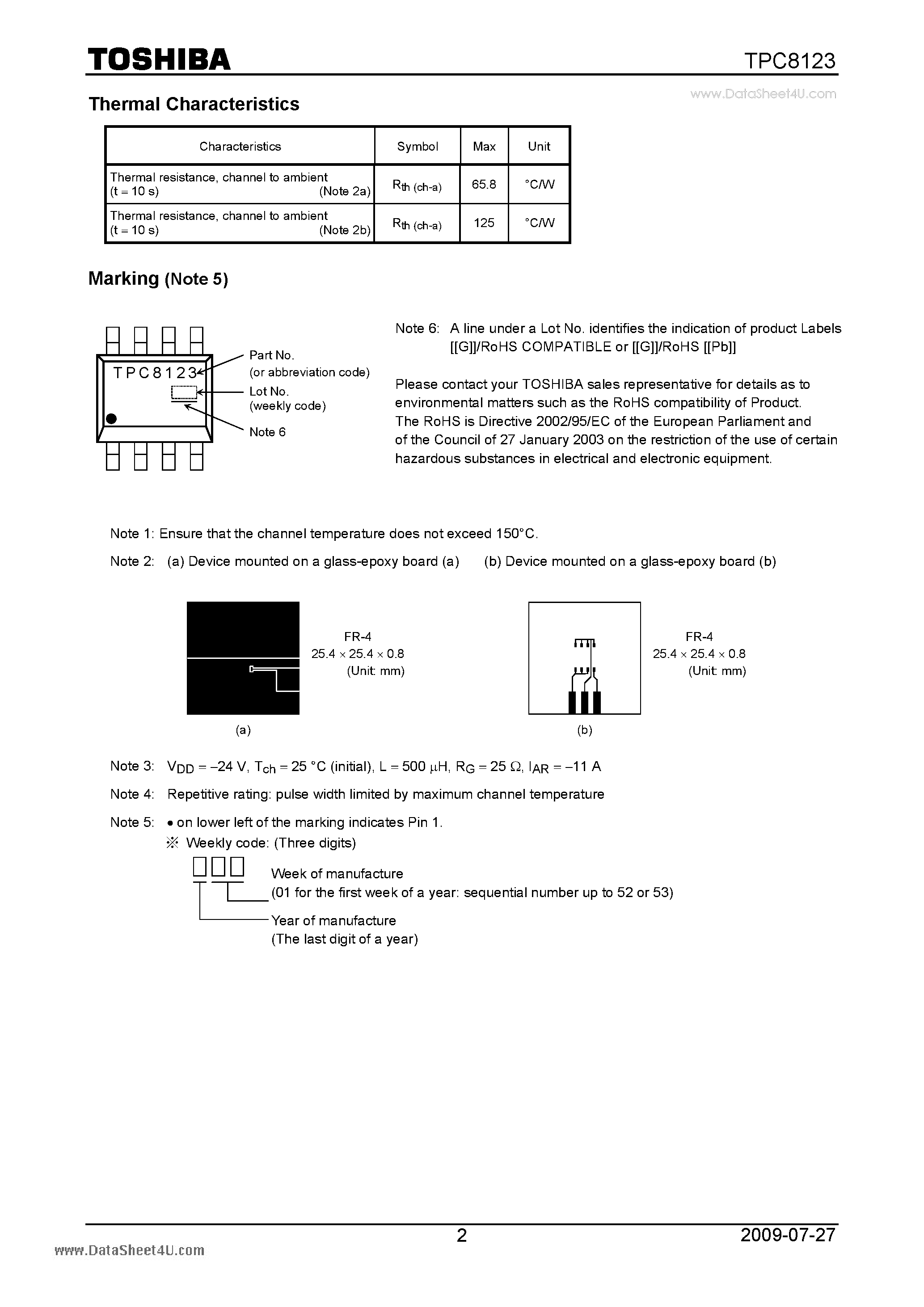 Datasheet TPC8123 - Field Effect Transistor Silicon P Channel MOS Type page 2