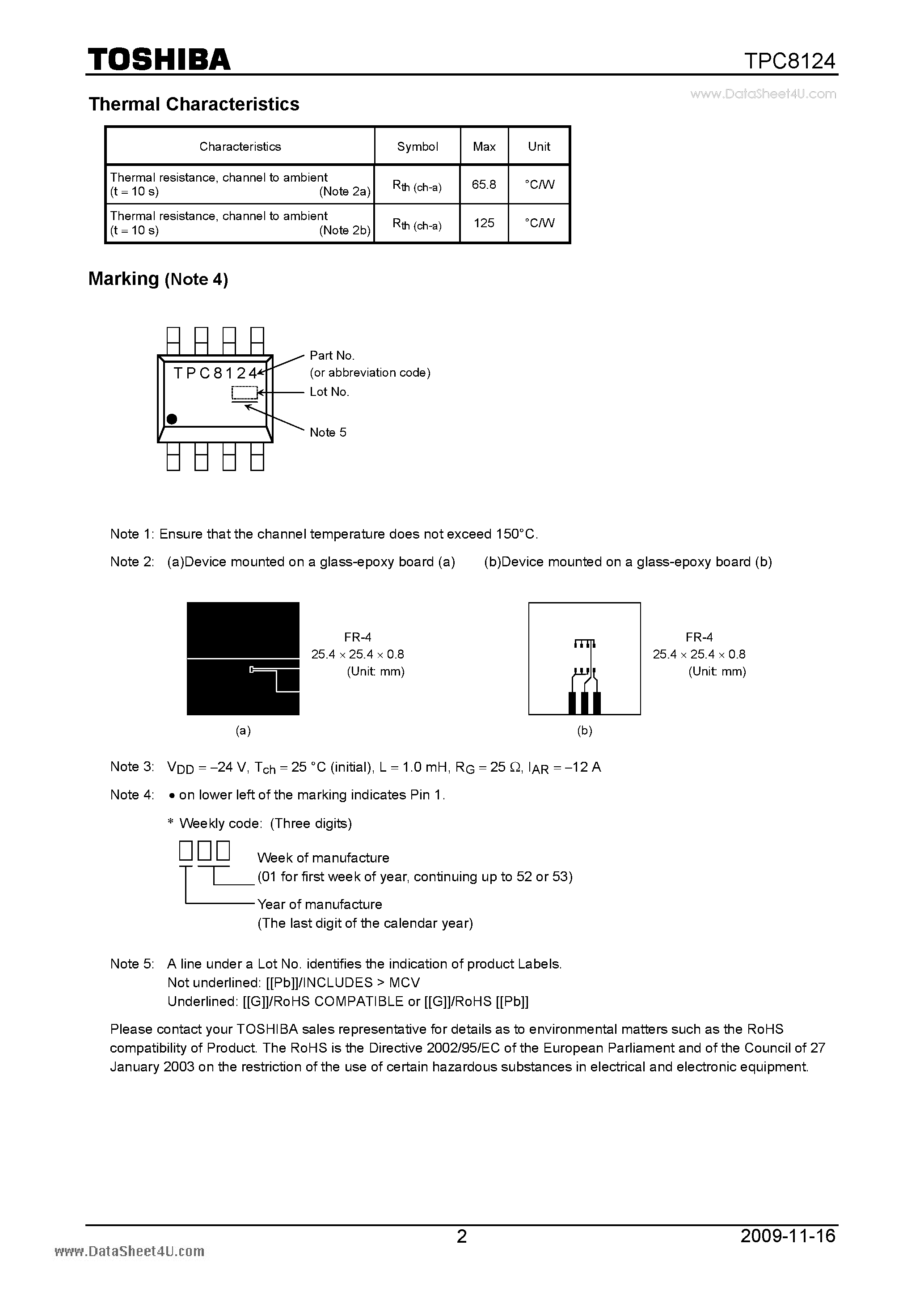 Datasheet TPC8124 page 2 Datasheet TPC8124 - Field Effect Transistor Silicon P Channel MOS Type page 2