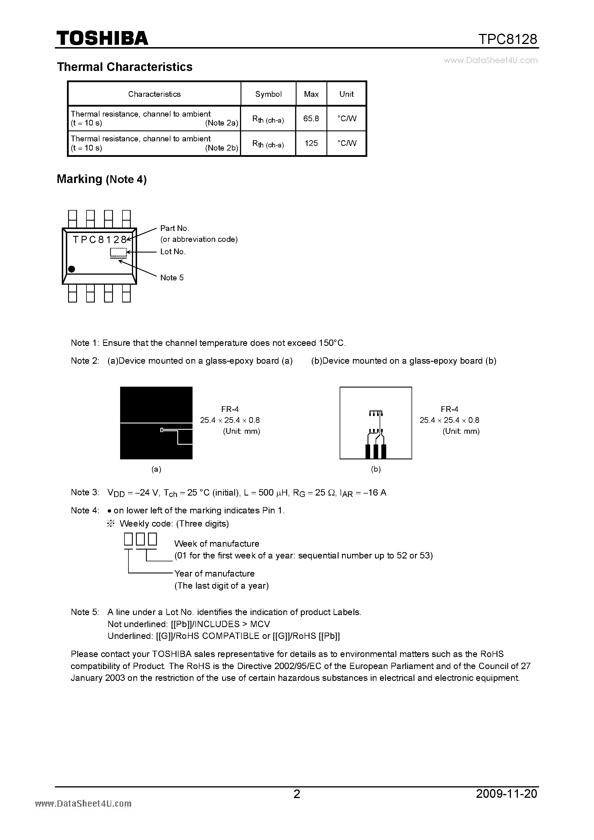 Datasheet TPC8128 page 2 Datasheet TPC8128 - Field Effect Transistor Silicon P Channel MOS Type page 2