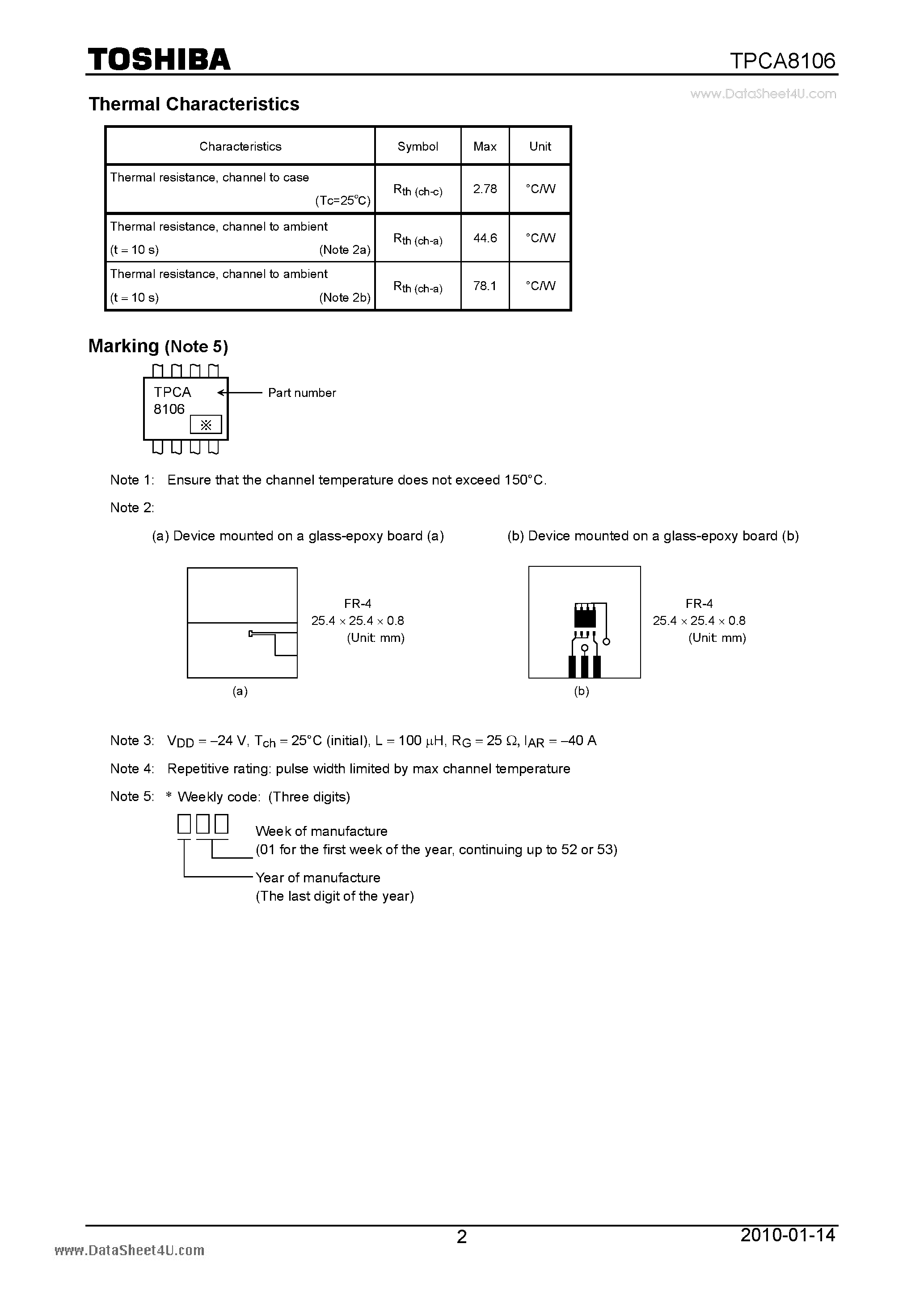 Datasheet TPCA8106 page 2 Datasheet TPCA8106 - Field Effect Transistor Silicon P Channel MOS Type page 2