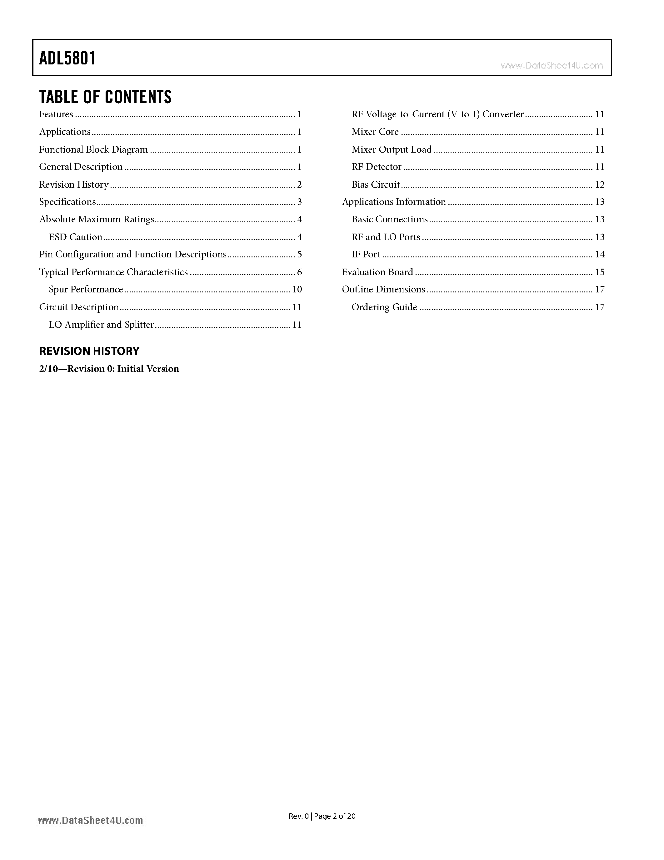 Даташит ADL5801 - High IP3 10 MHz to 6 GHz Active Mixer страница 2