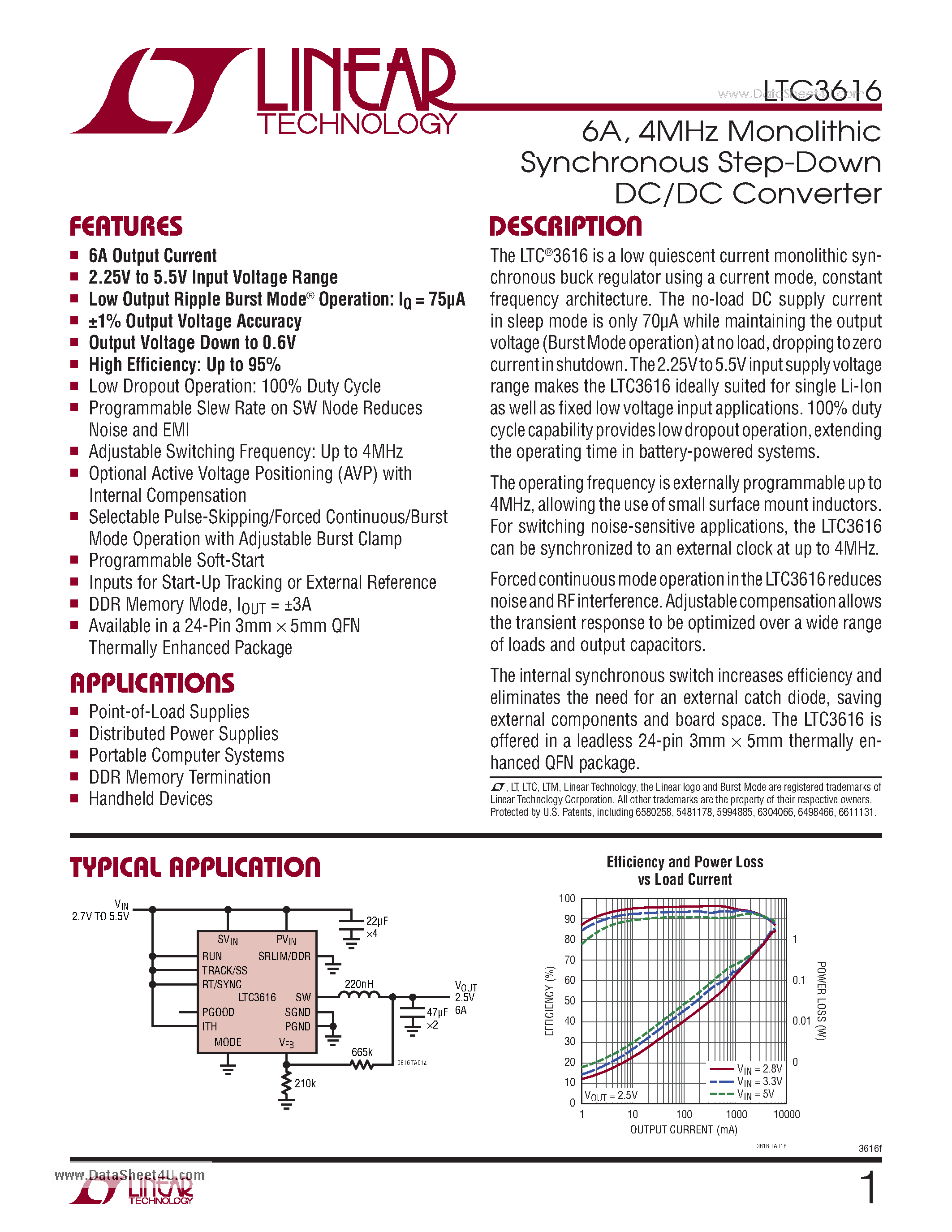Datasheet LTC3616 - 6A 4MHz Monolithic Synchronous Step-Down DC/DC Converter page 1