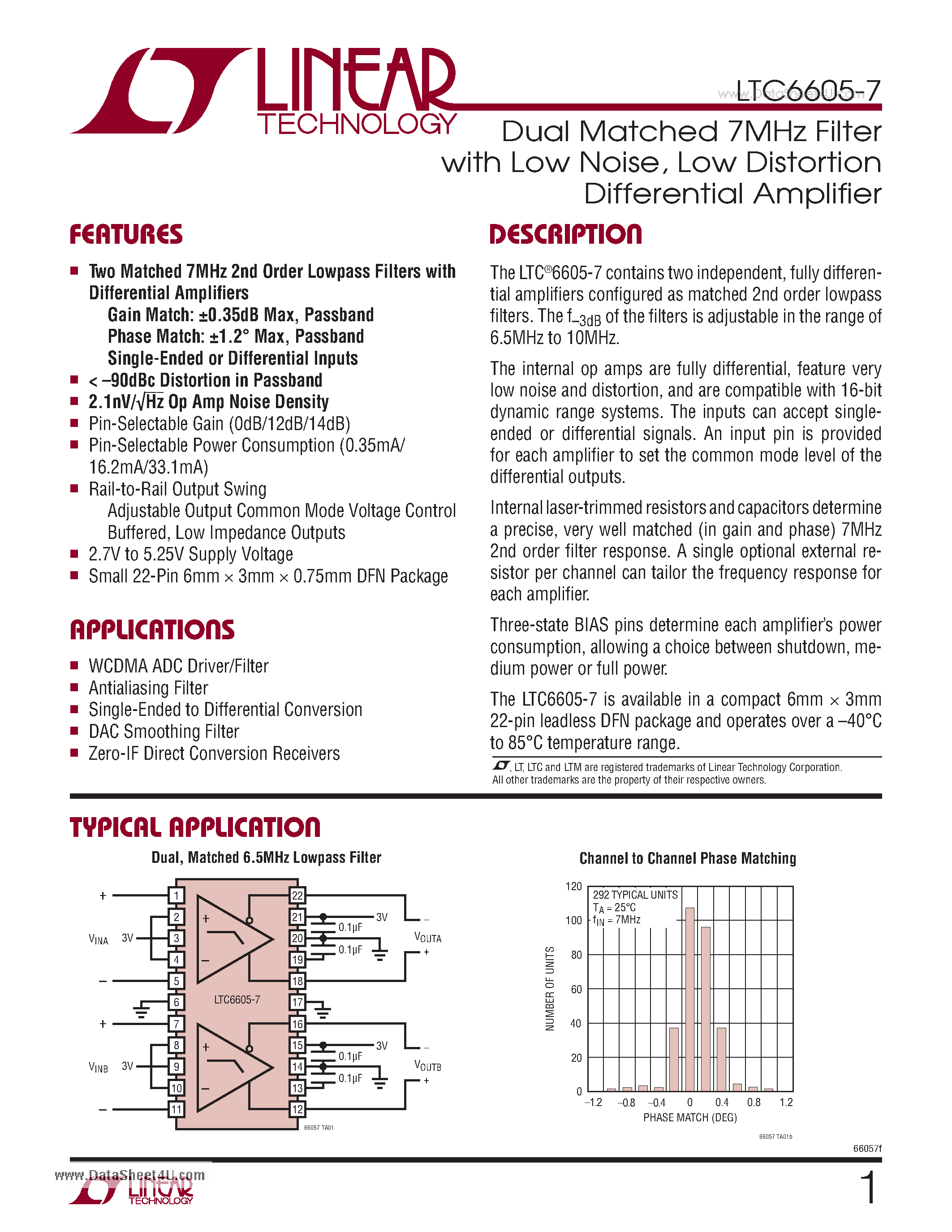 Datasheet LTC6605-7 - Dual Matched 7MHz Filter page 1