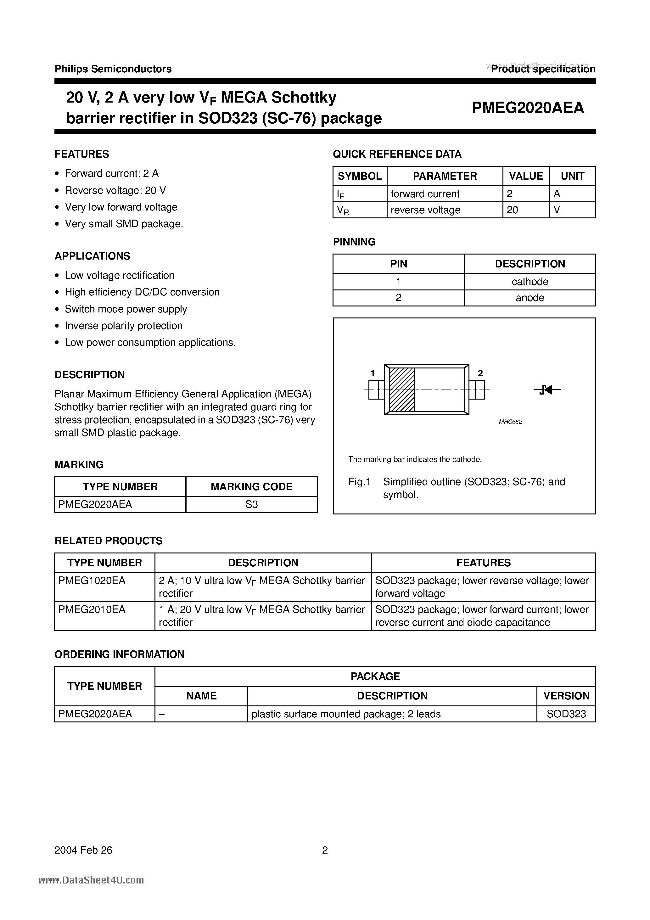 Даташит PMEG2020AEA - 20V 2A very low VF MEGA Schottky barrier rectifier страница 2