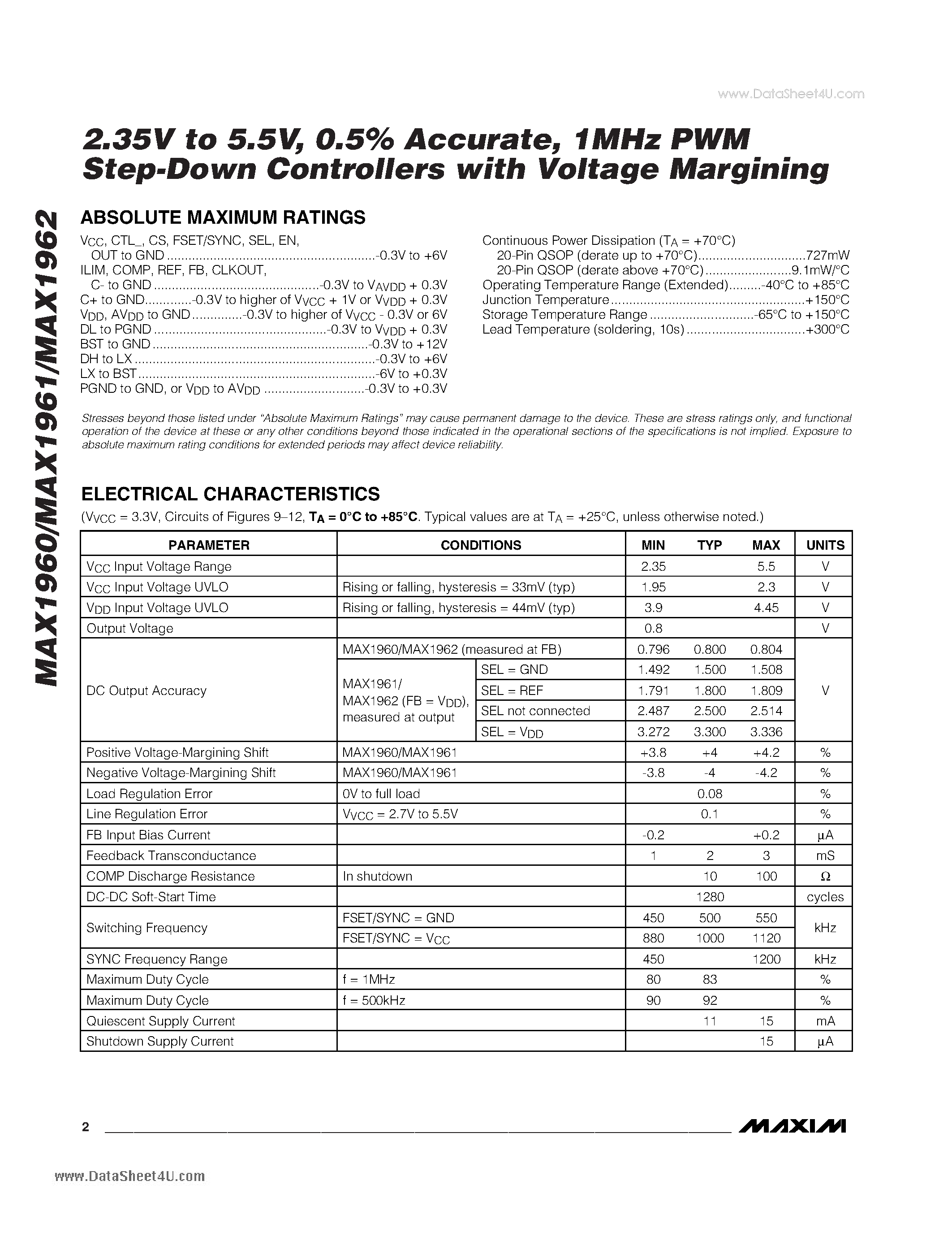 Datasheet MAX1960 - 1MHz PWM Step-Down Controllers page 2