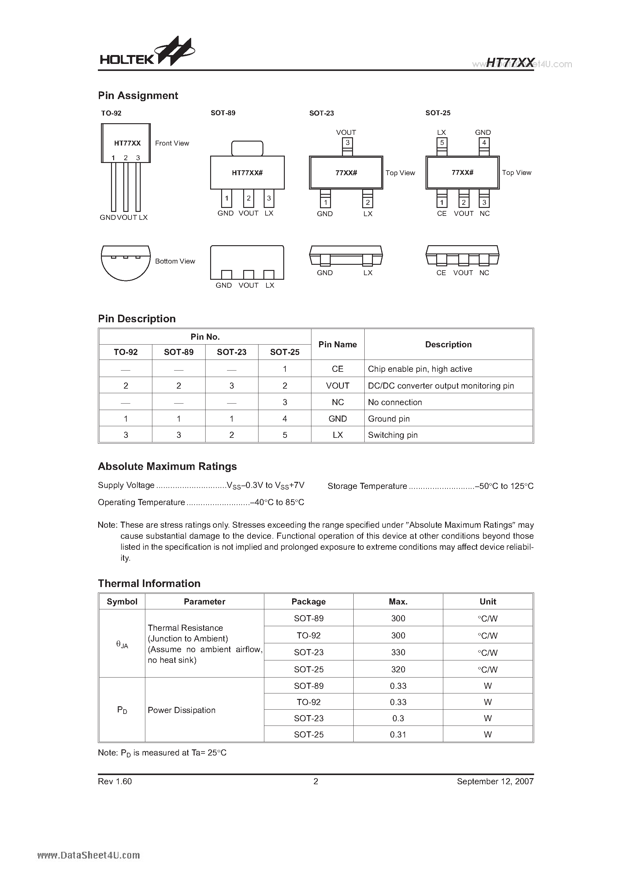 Даташит на микросхему HT7718 страница 2 Даташит HT7718 - PFM Step-up DC/DC Converter страница 2