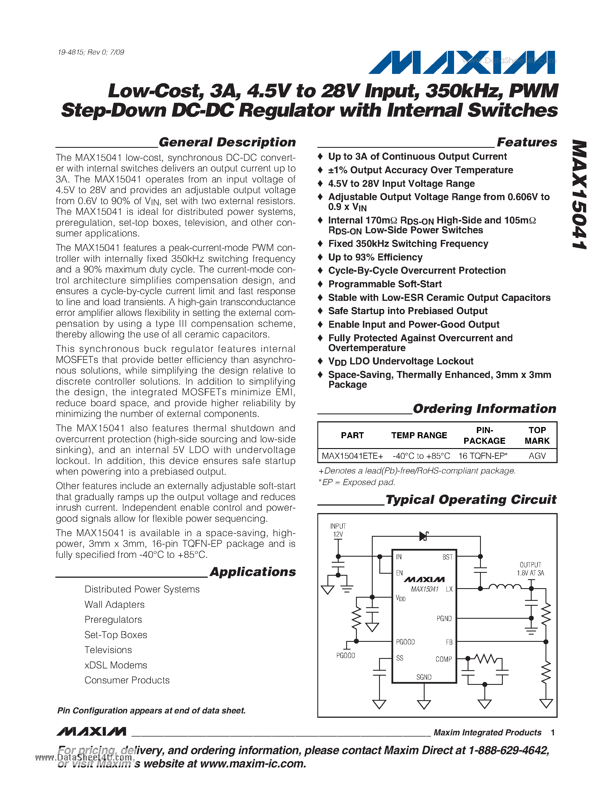 Datasheet MAX15041 - Step-Down DC-DC Regulator page 1