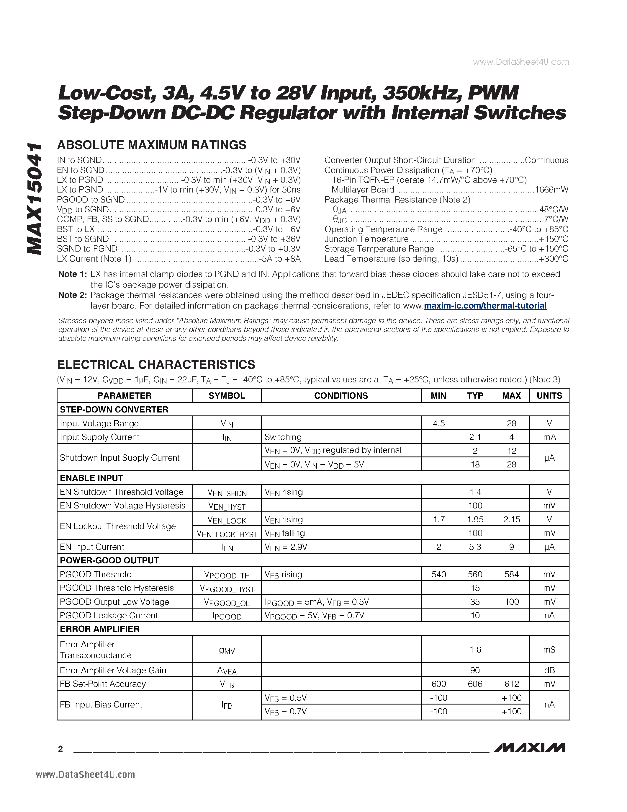 Datasheet MAX15041 - Step-Down DC-DC Regulator page 2