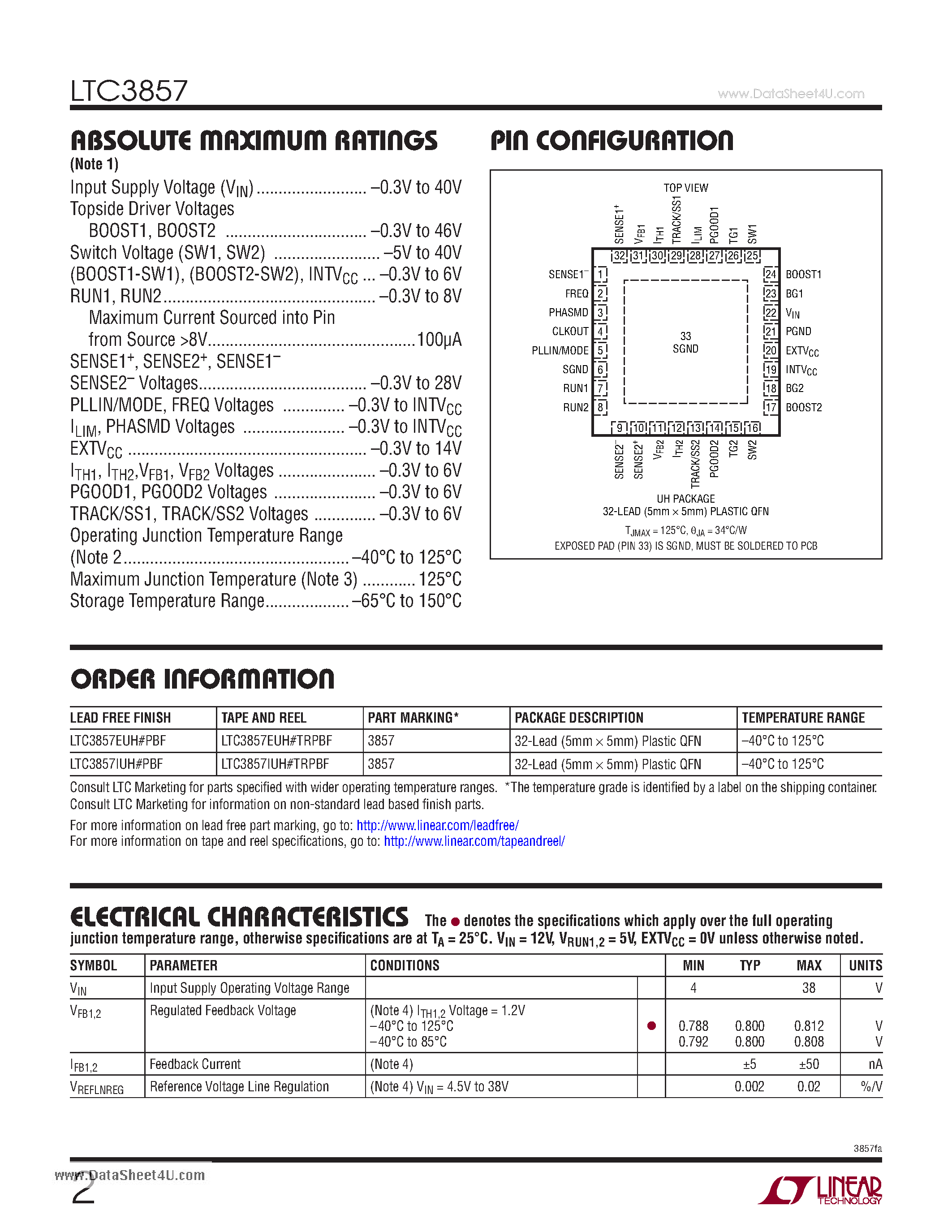 Datasheet LTC3857 - Synchronous Step-Down Controller page 2