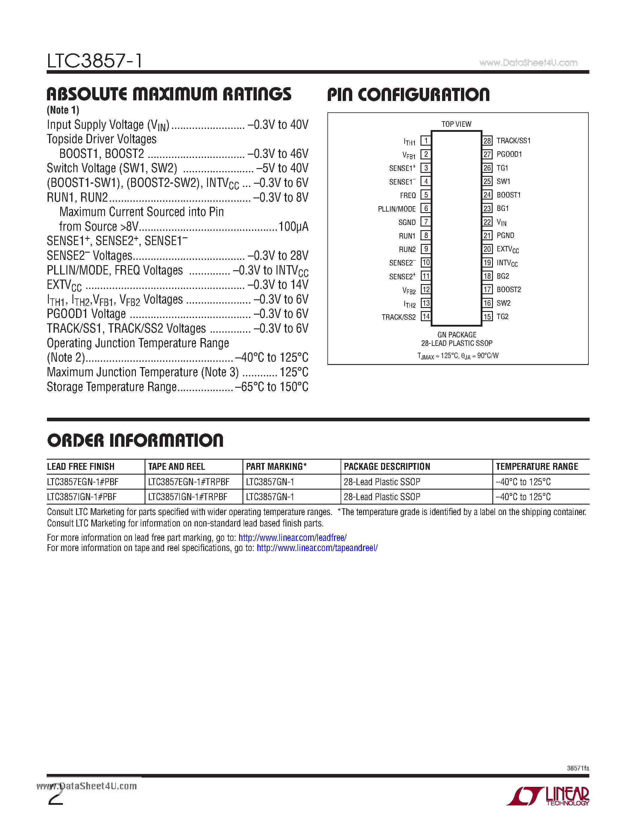 Datasheet LTC3857-1 - Synchronous Step-Down Controller page 2