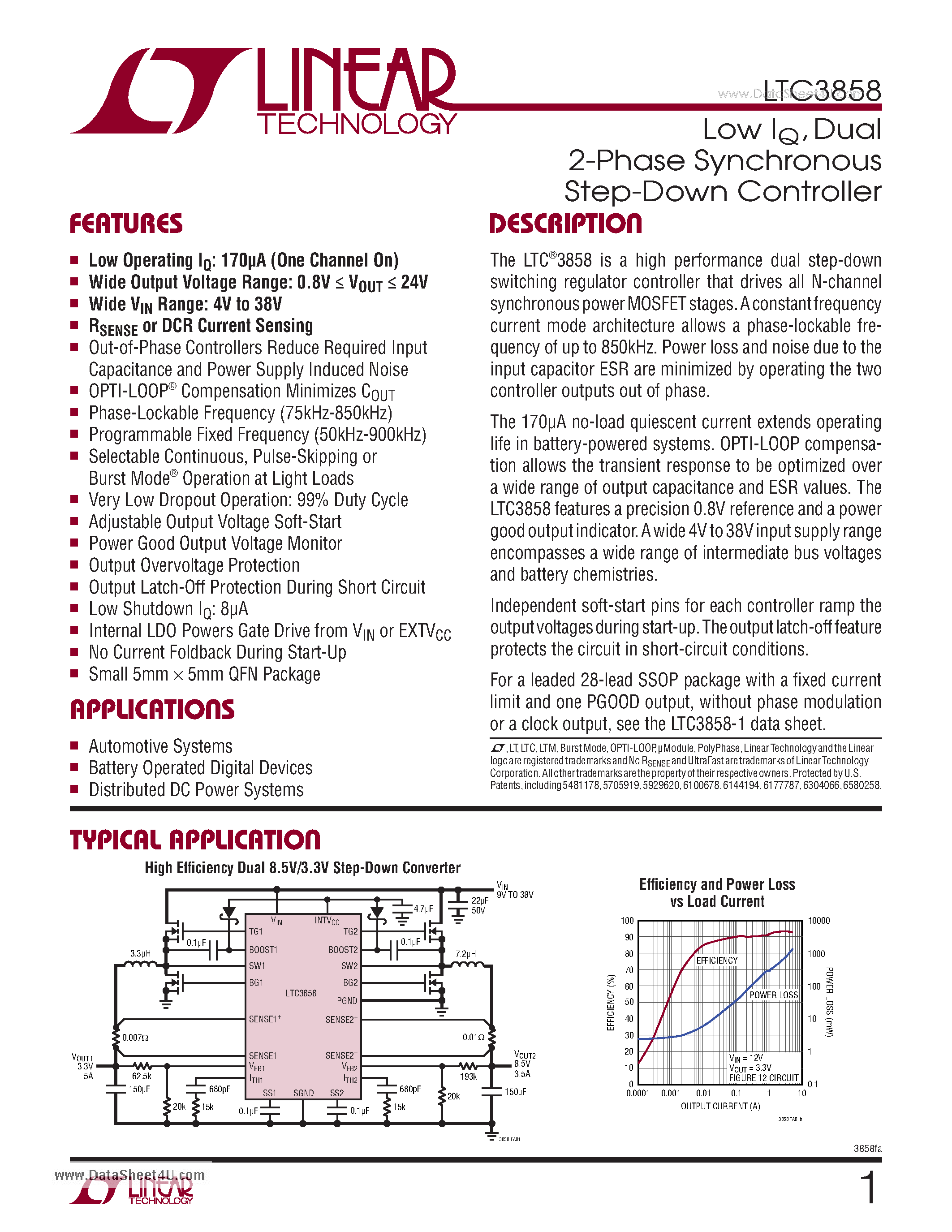 Datasheet LTC3858 - Synchronous Step-Down Controller page 1
