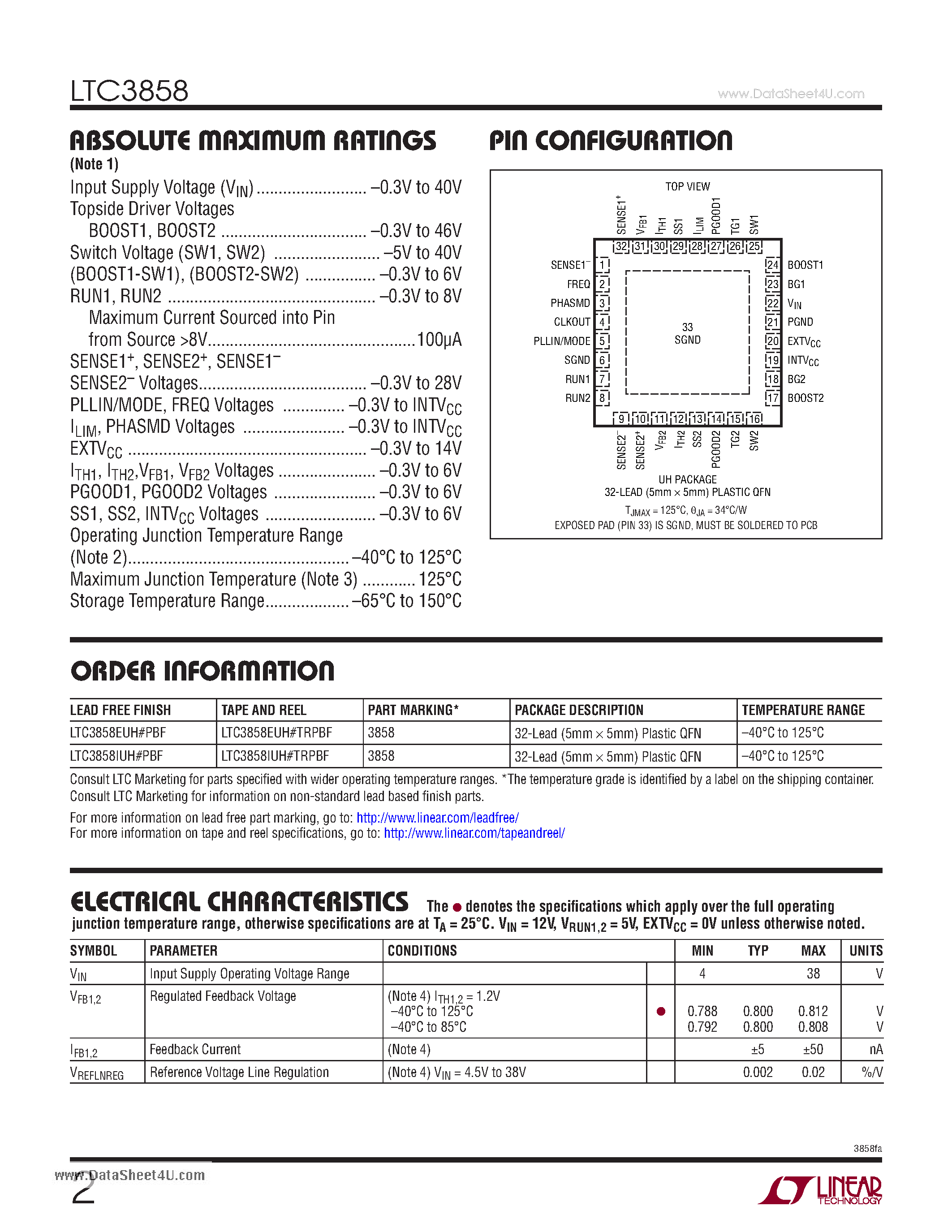 Datasheet LTC3858 - Synchronous Step-Down Controller page 2