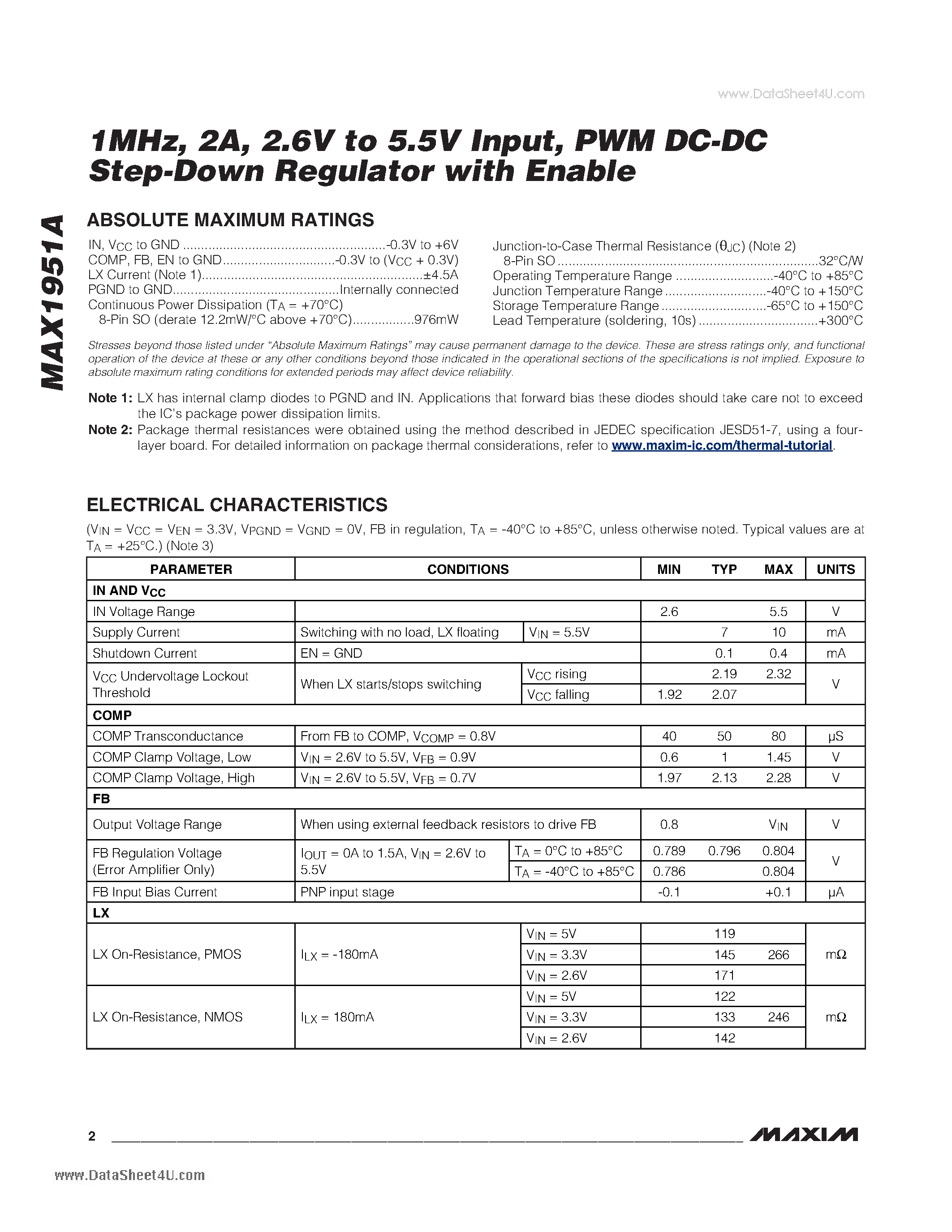 Datasheet MAX1951A - PWM DC-DC Step-Down Regulator page 2