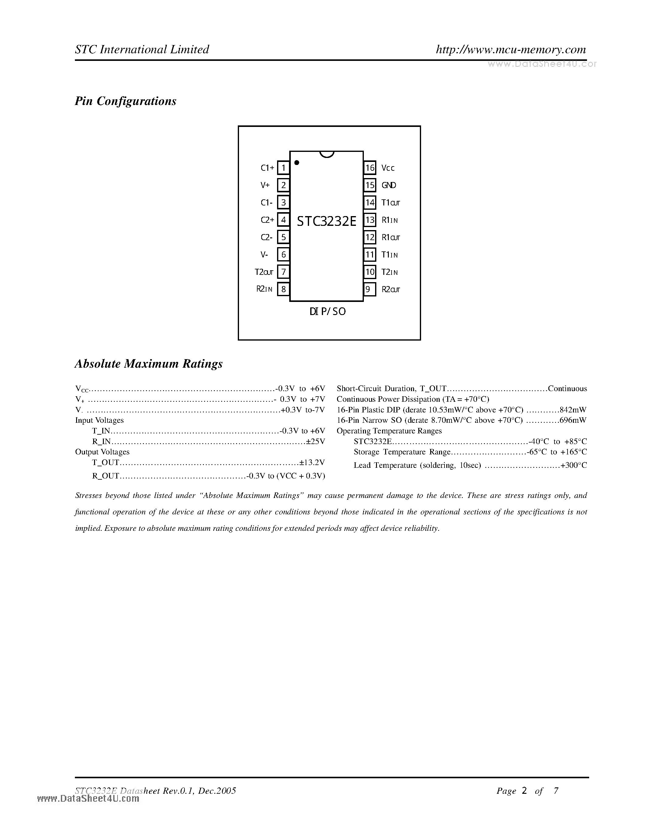 Datasheet STC3232E - High ESD-Protected Low Power 3.3V to 5.5V True RS-232 Transceivers page 2