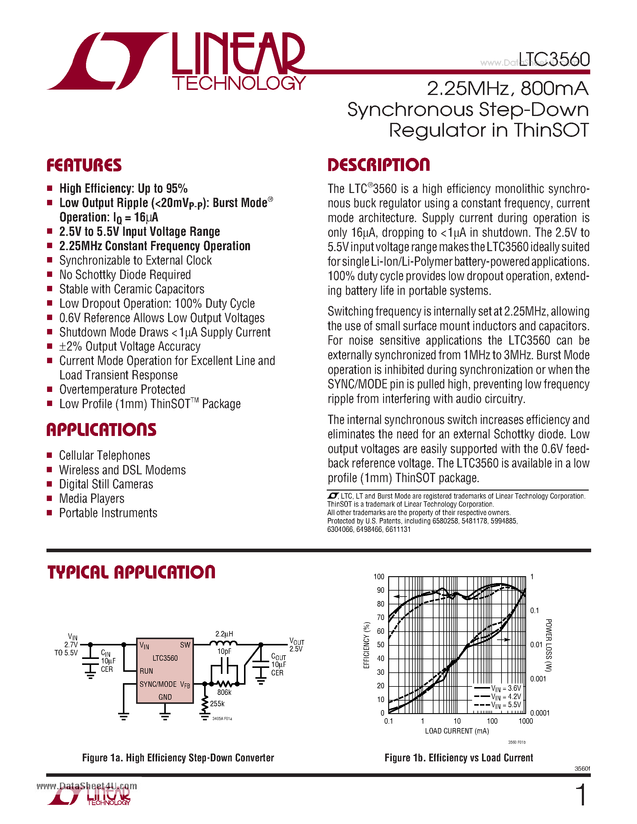 Datasheet LTC3560 - 800mA Synchronous Step-Down Regulator page 1