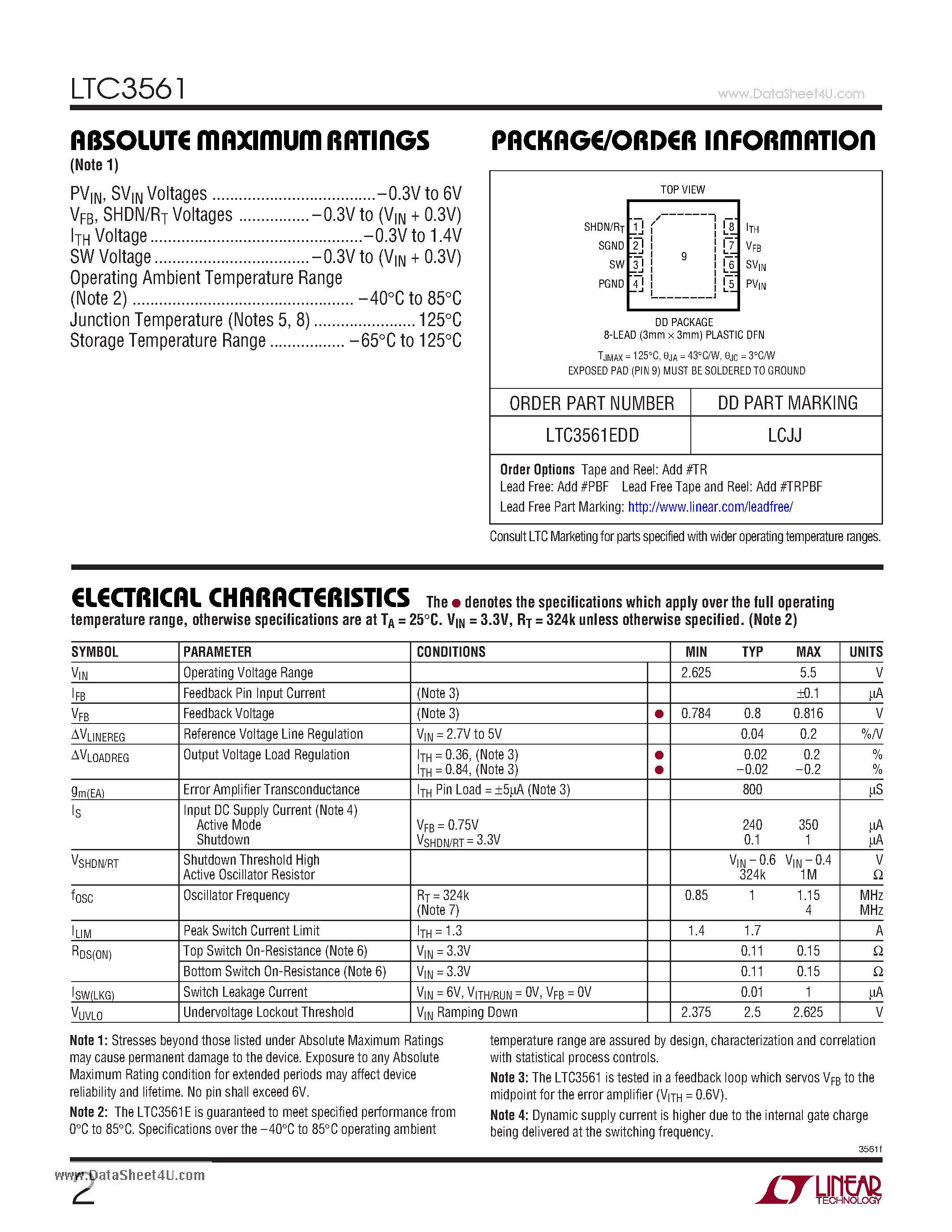 Datasheet LTC3561 - Synchronous Step-Down DC/DC Converter page 2