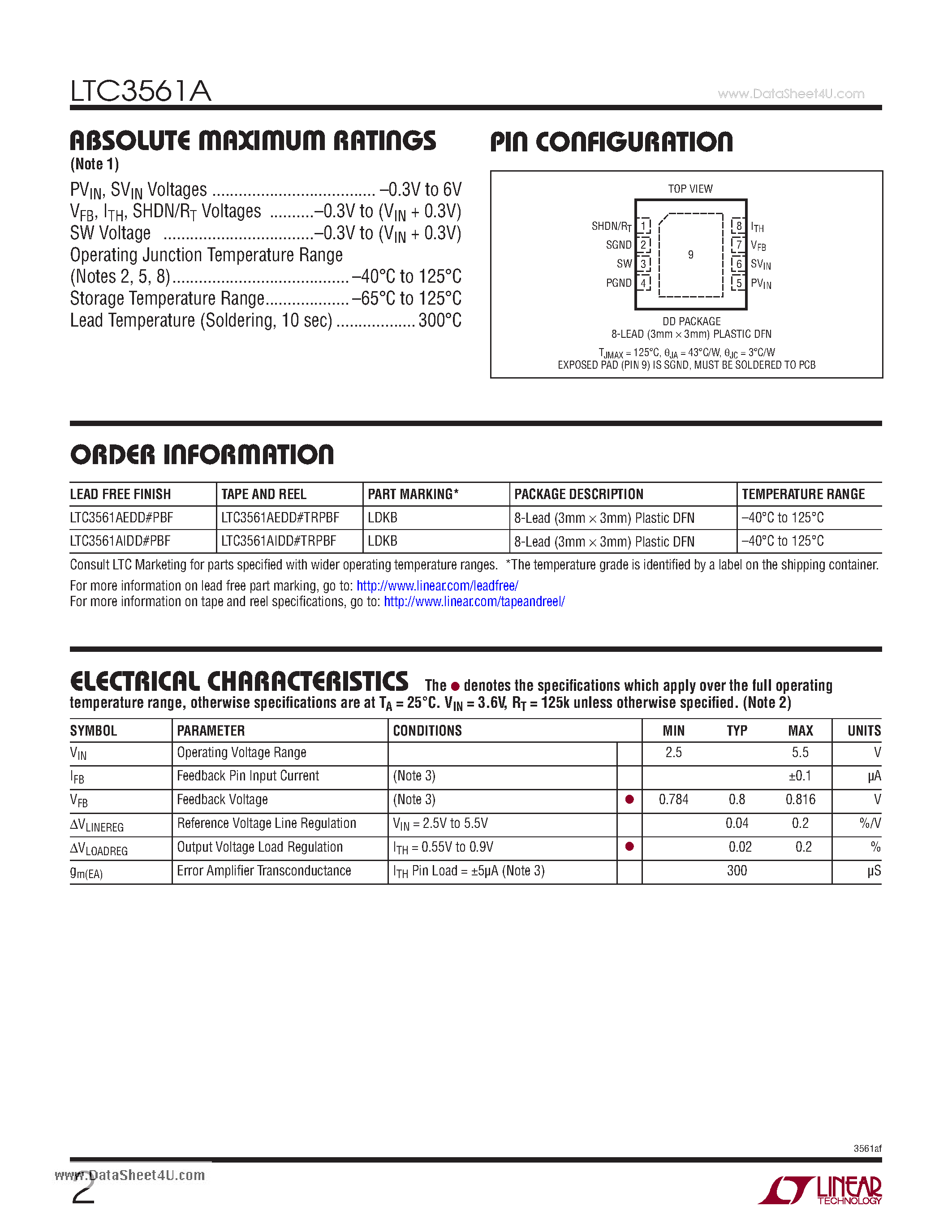 Datasheet LTC3561A - Synchronous Step-Down DC/DC Converter page 2