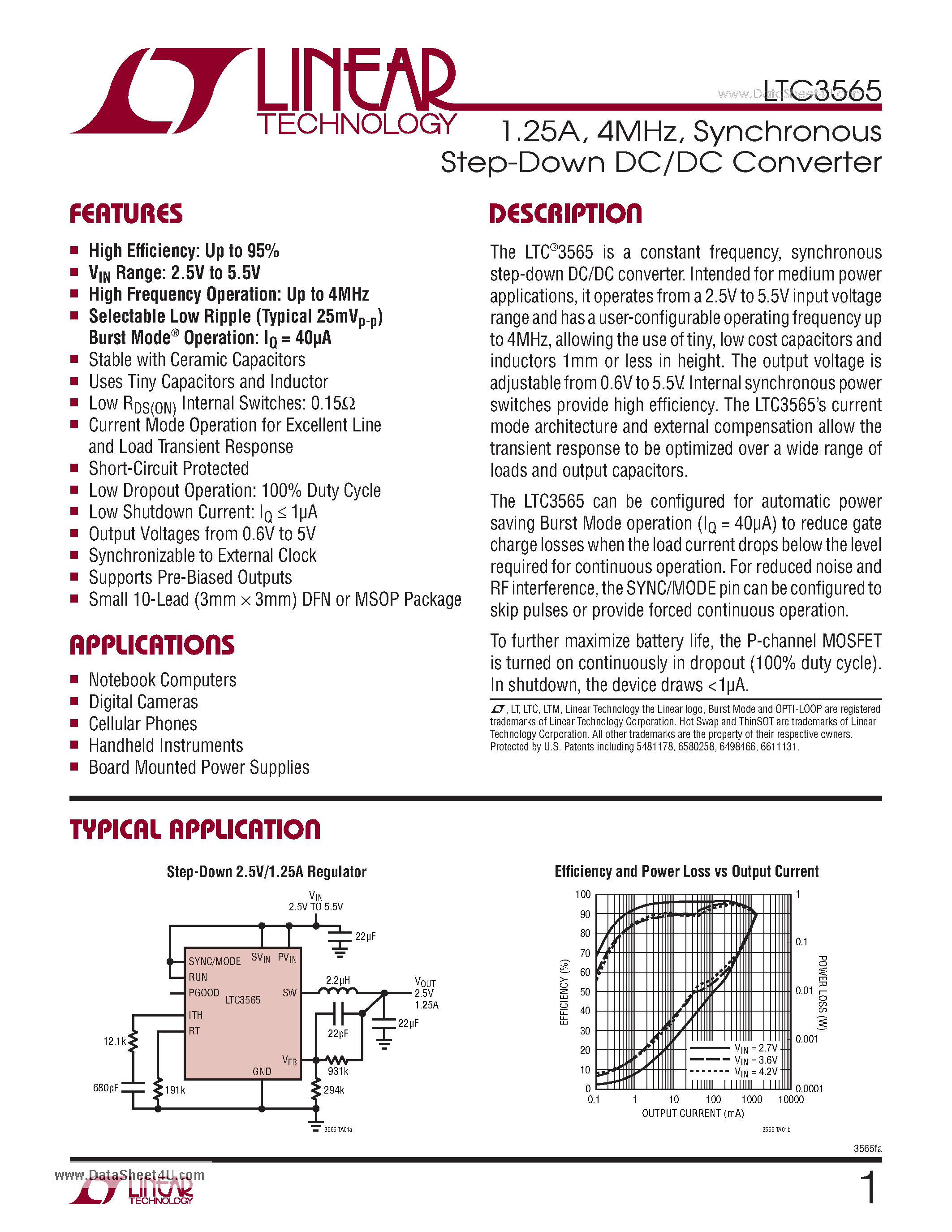 Datasheet LTC3565 - Synchronous Step-Down DC/DC Converter page 1