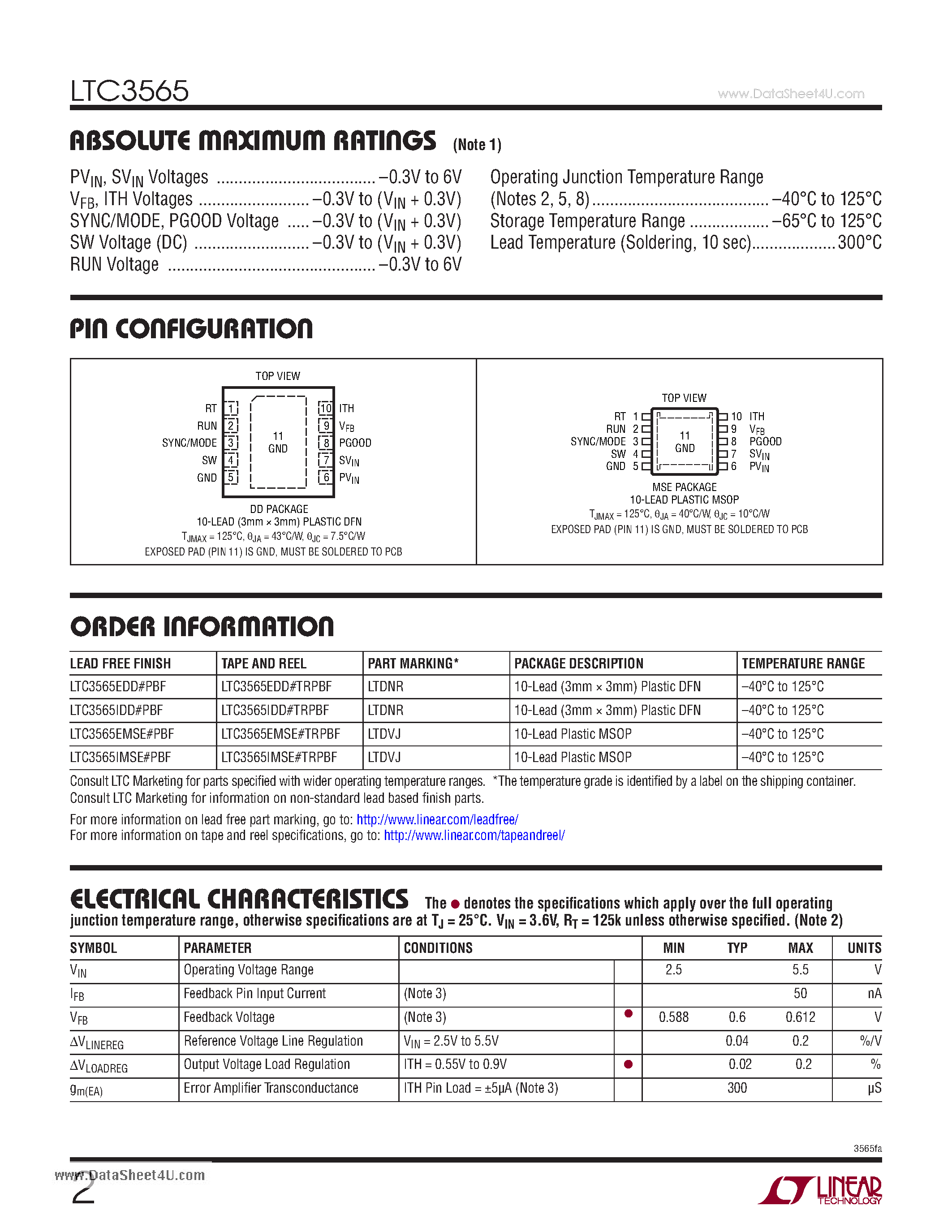 Datasheet LTC3565 - Synchronous Step-Down DC/DC Converter page 2