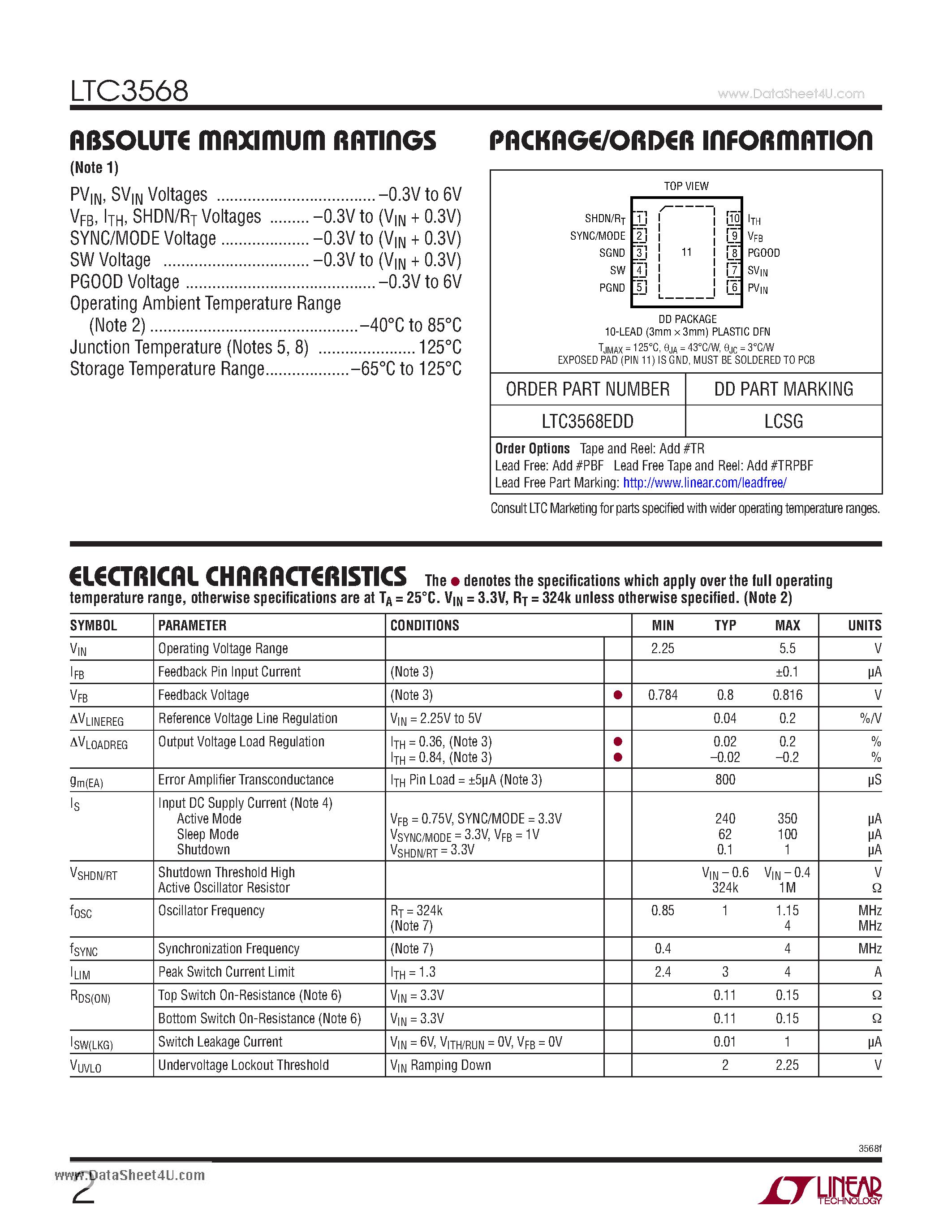 Datasheet LTC3568 - Synchronous Step-Down DC/DC Converter page 2