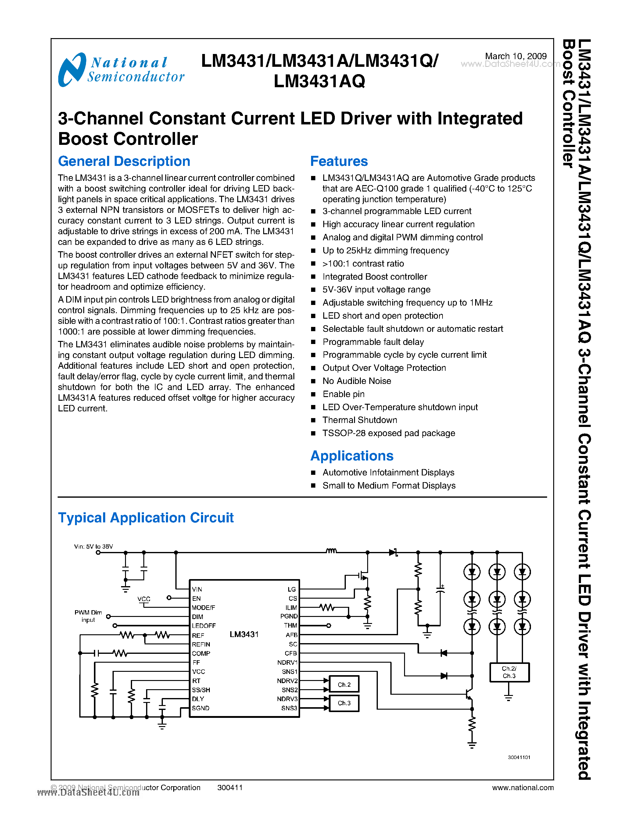 Datasheet LM3431 - 3-Channel Constant Current LED Driver page 1