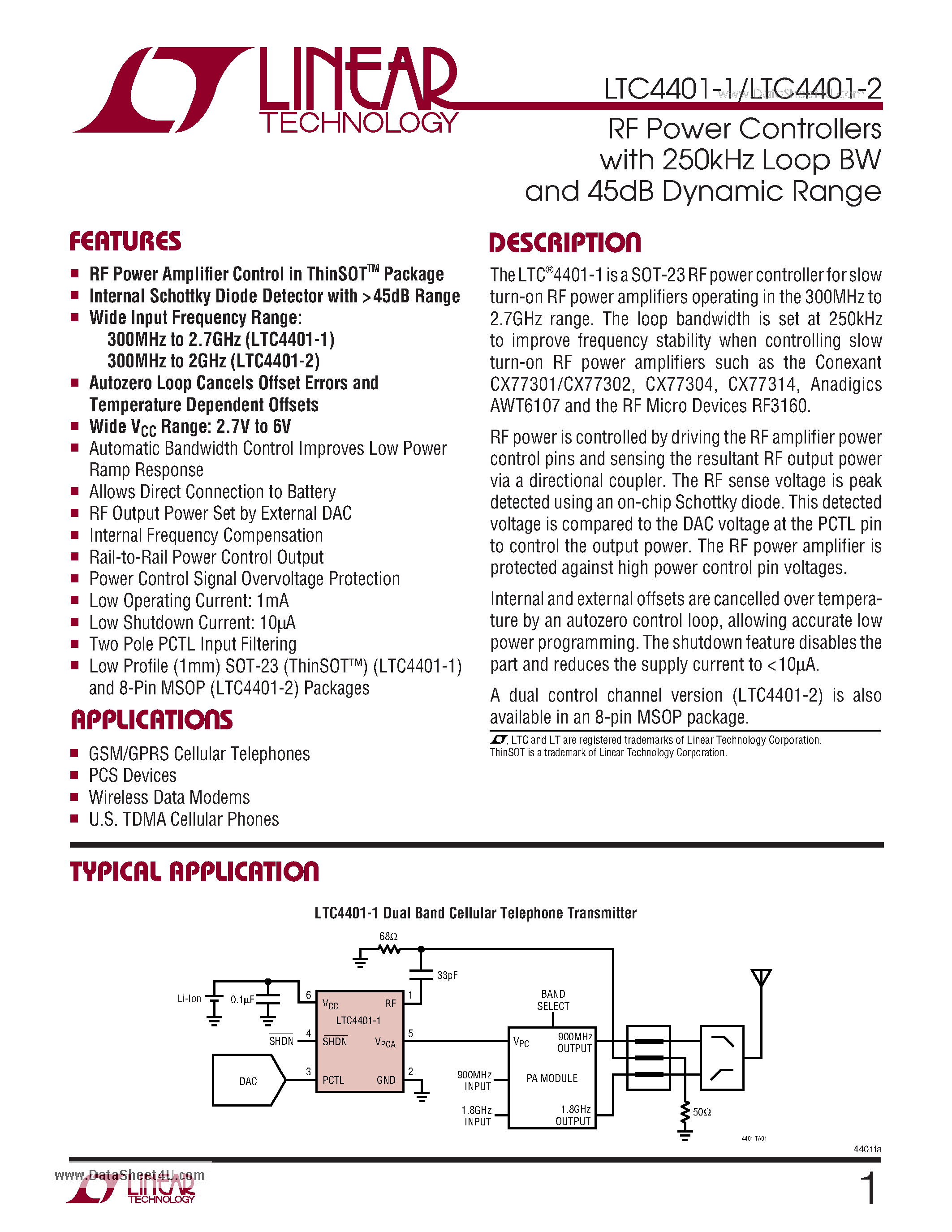 Datasheet LTC4401-1 - RF Power Controllers page 1