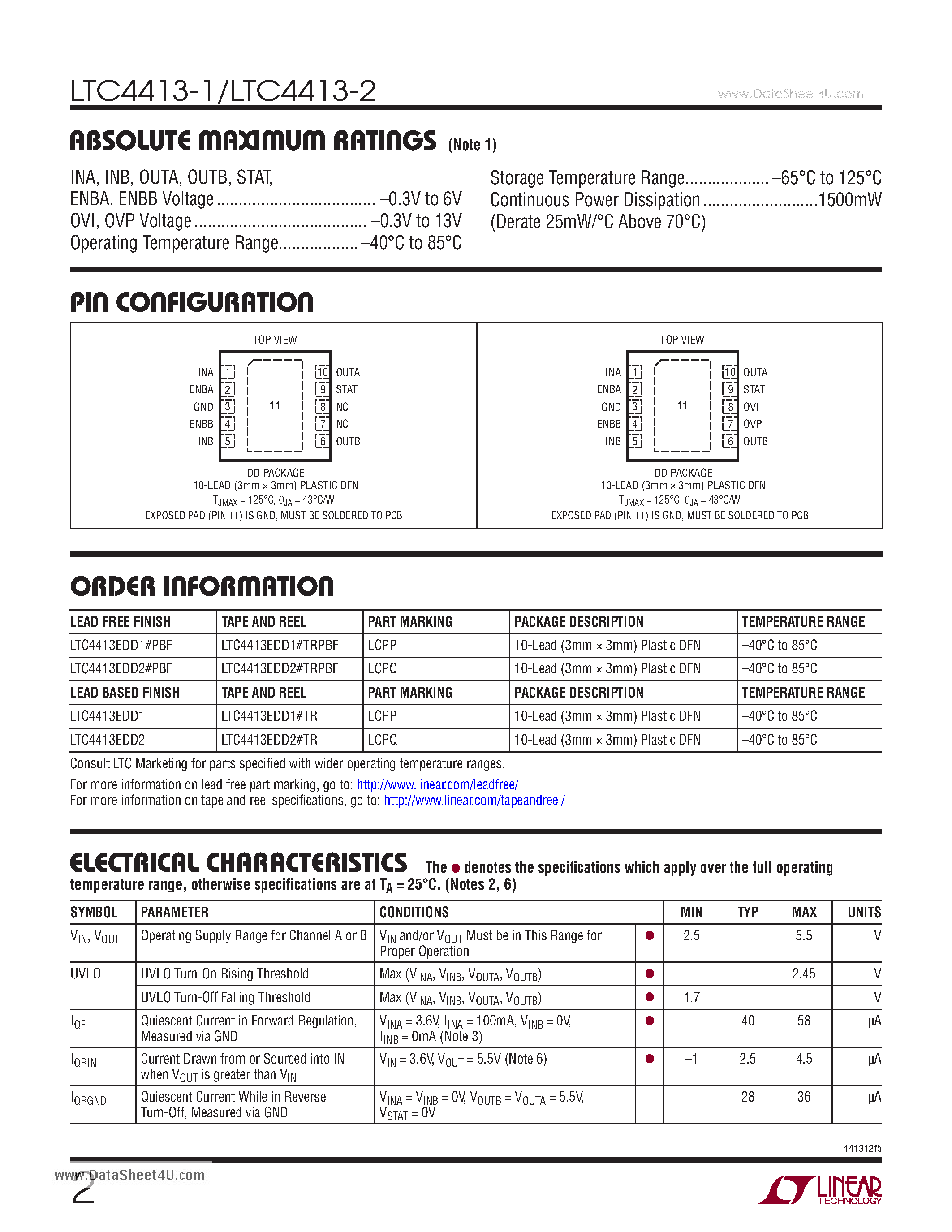 Datasheet LTC4413-1 - Fast Ideal Diodes page 2