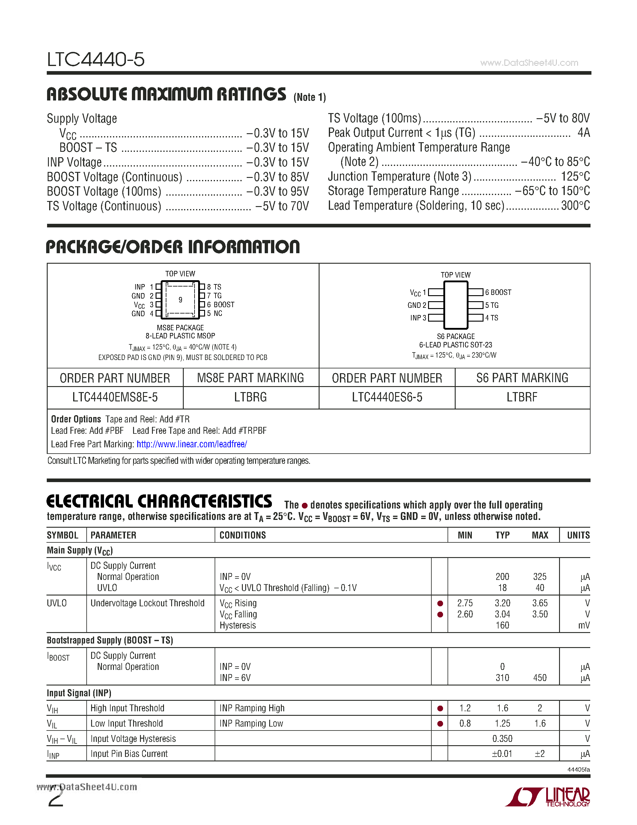 Datasheet LTC4440-5 - High Speed High Voltage High Side Gate Driver page 2